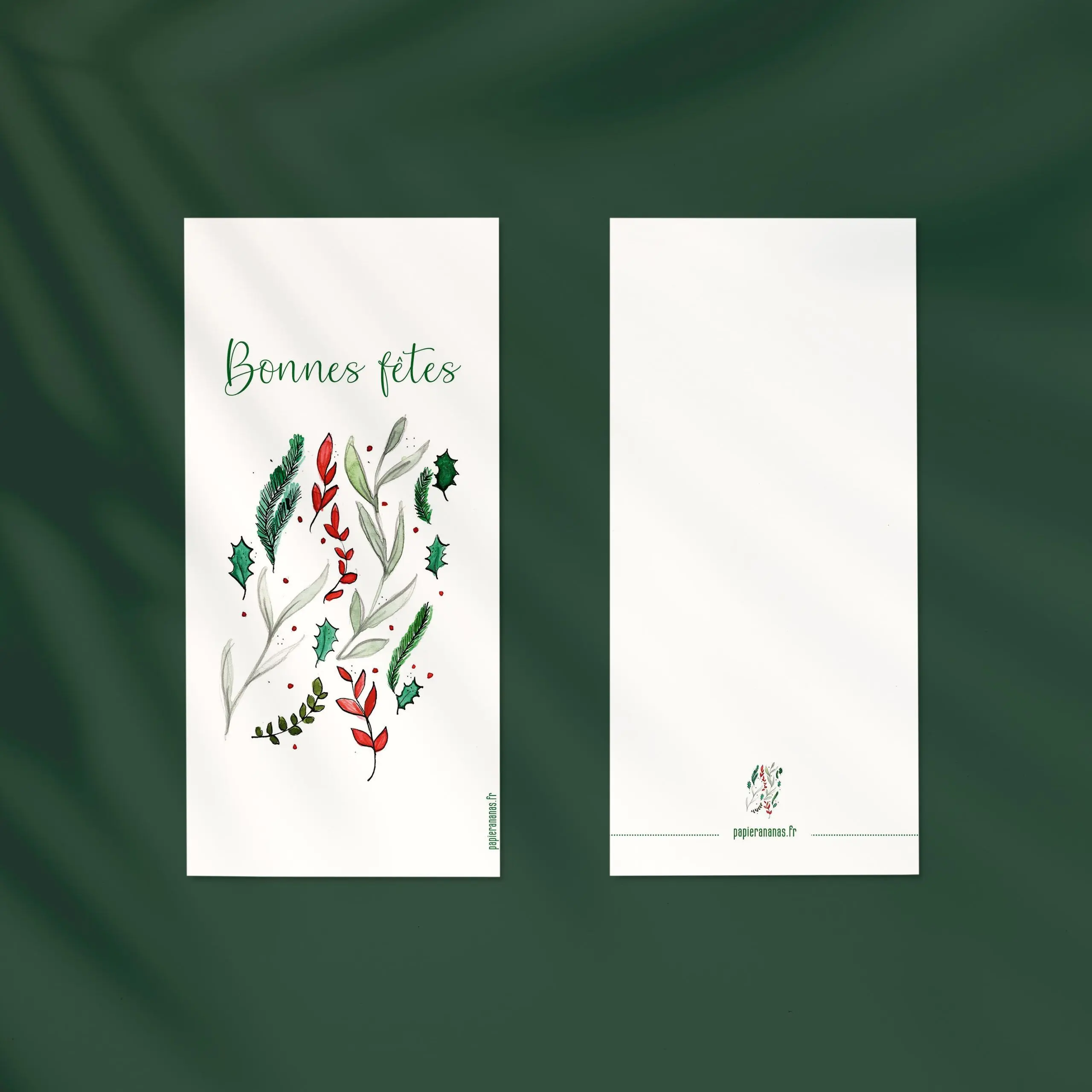 Happy Holidays card in green and red