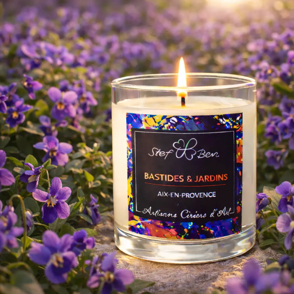 Bougie parfumée NANIE VIOLETTE, coulée à la main par des ciriers d'art
