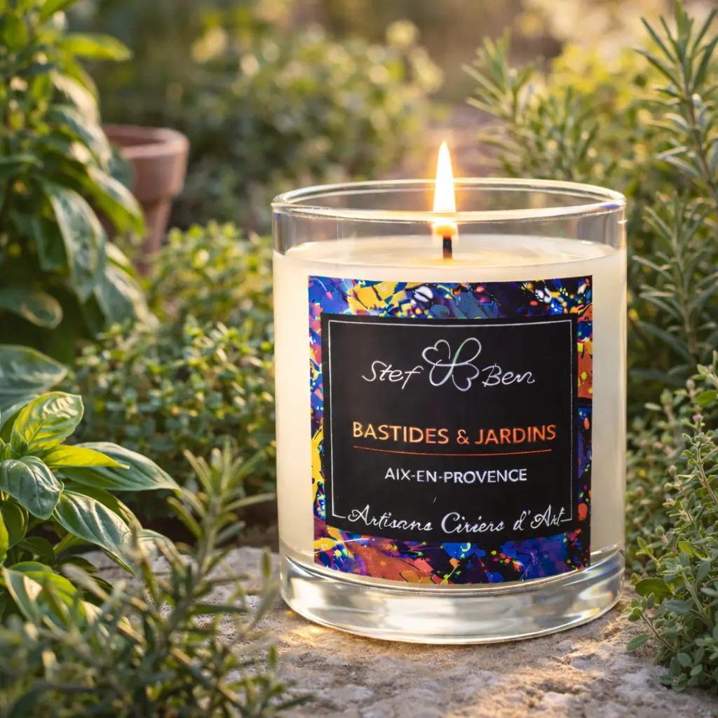 Bougie parfumée JARDIN AROMATIQUE, coulée à la main par des ciriers d'art