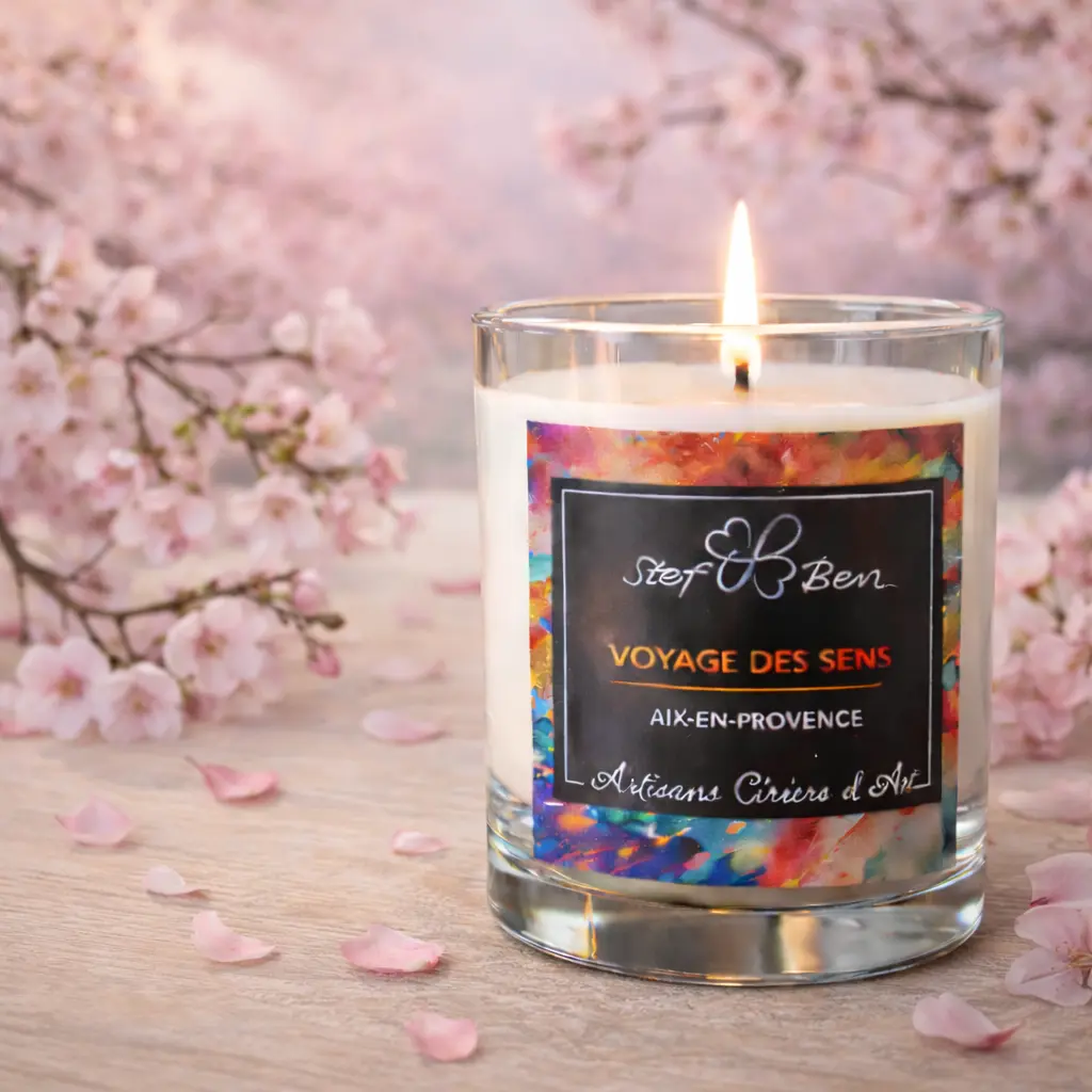 Bougie parfumée SAKURA, coulée à la main par des ciriers d'art