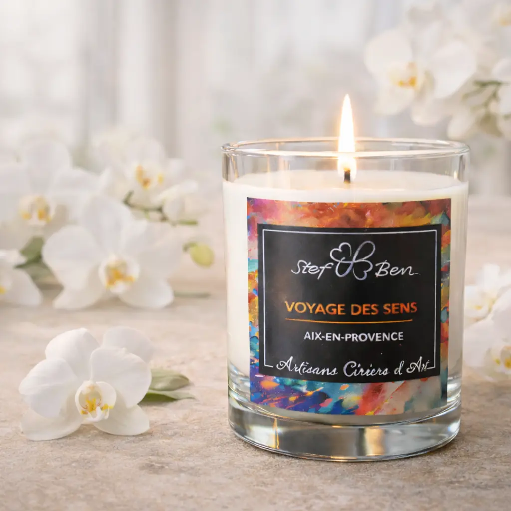 Bougie parfumée ORCHIDEE BLANCHE, coulée à la main par des ciriers d'art