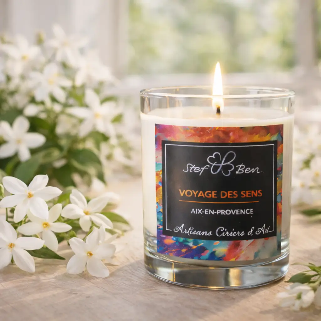 Bougie parfumée JASMIN DU PETIT MATIN, coulée à la main par des ciriers d'art