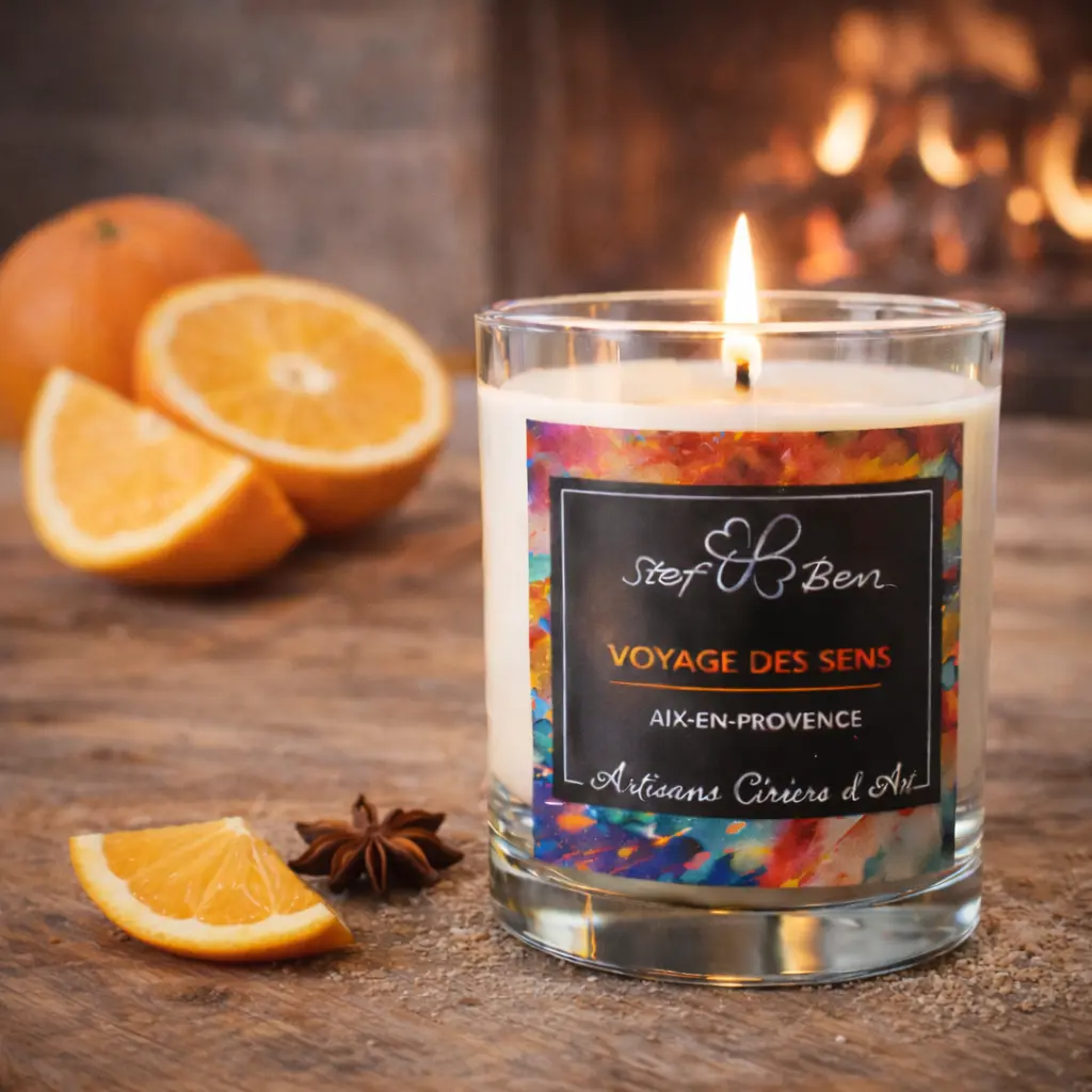 Bougie parfumée ORANGE ÉPICÉE, coulée à la main par des ciriers d'art