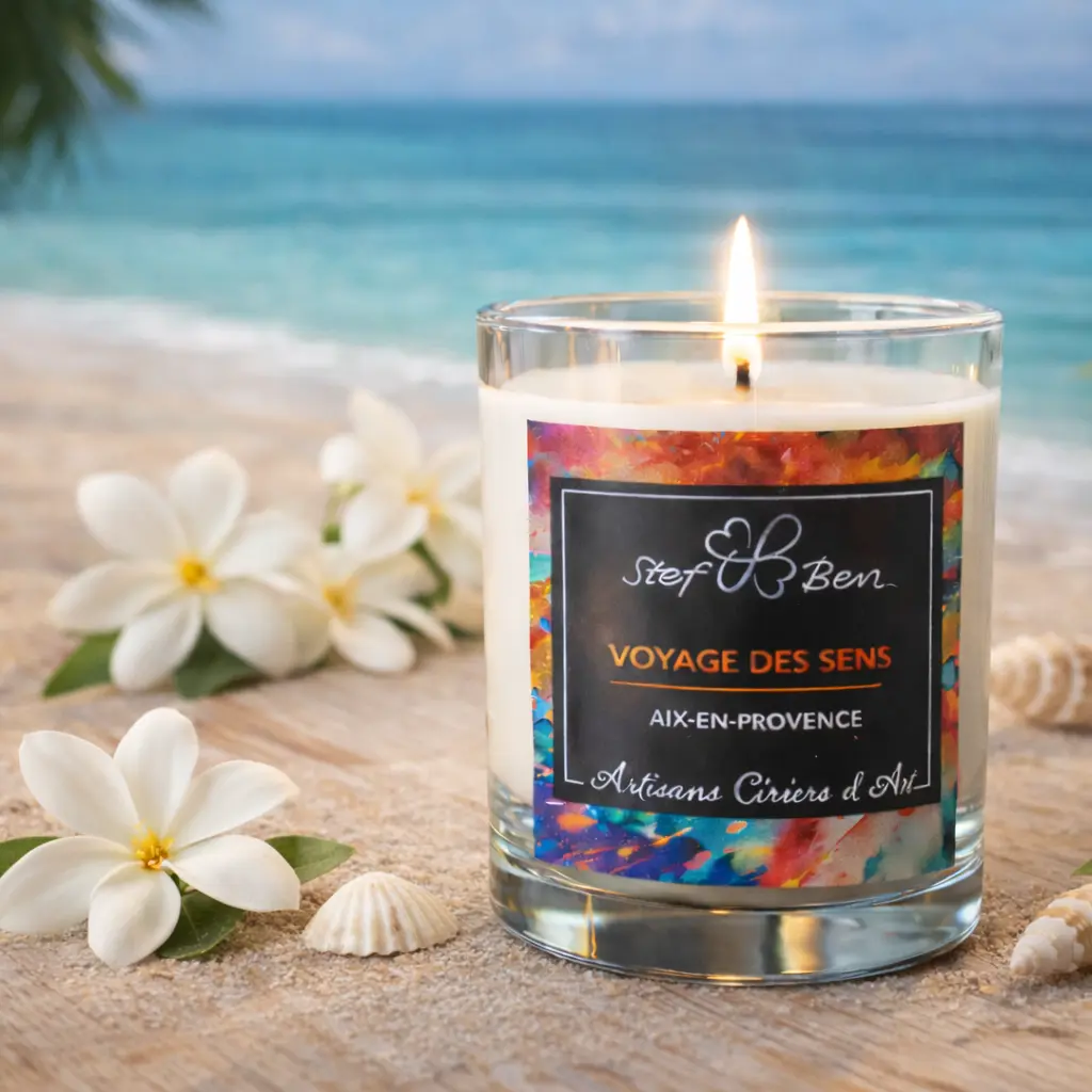 Bougie parfumée MONOI DU PACIFIQUE, coulée à la main par des ciriers d'art