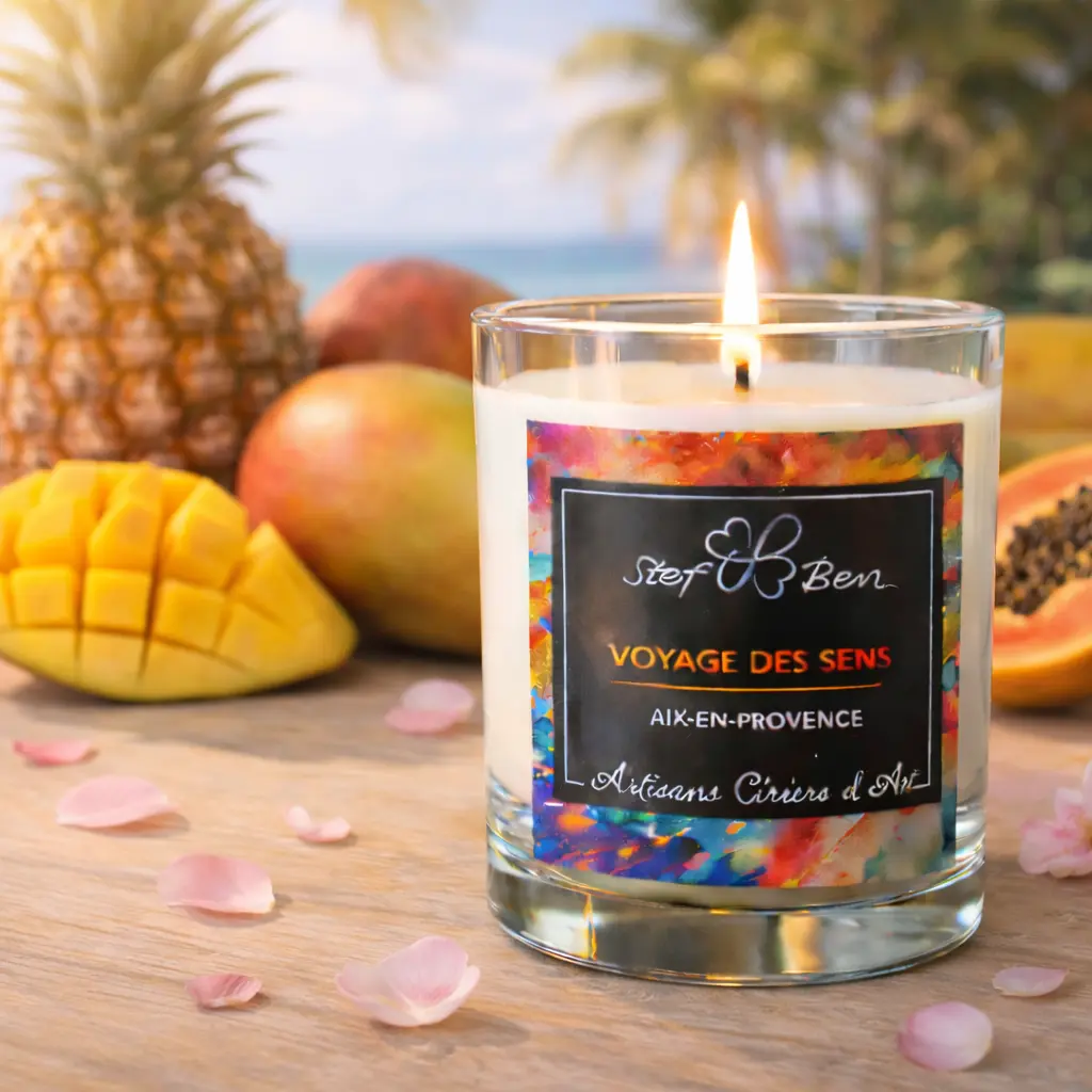 Bougie parfumée TROPICAL SUN, coulée à la main par des ciriers d'art