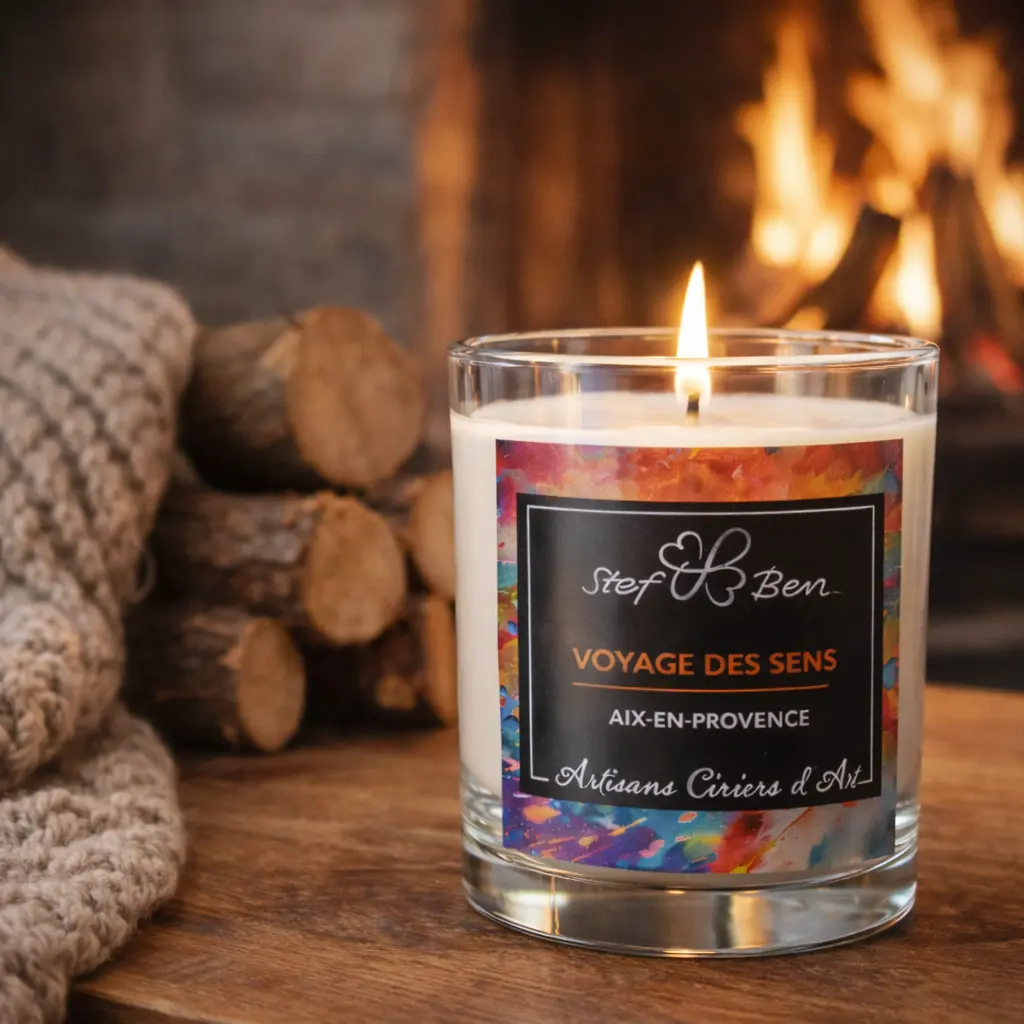Bougie parfumée COIN DU FEU, coulée à la main par des ciriers d'art