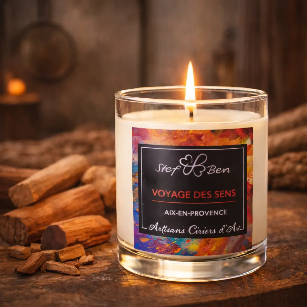 Bougie parfumée BOIS DE SANTAL, coulée à la main par des ciriers d'art