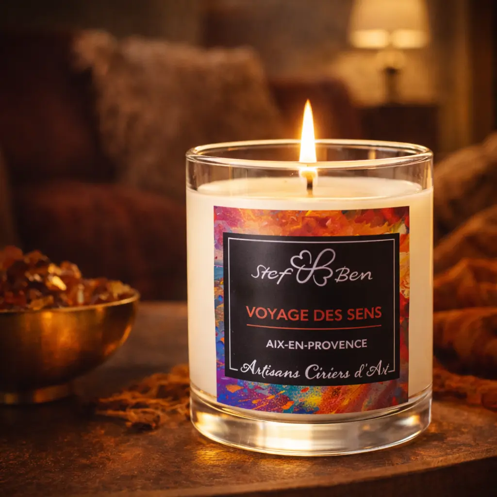 Bougie parfumée AMBRE, coulée à la main par des ciriers d'art