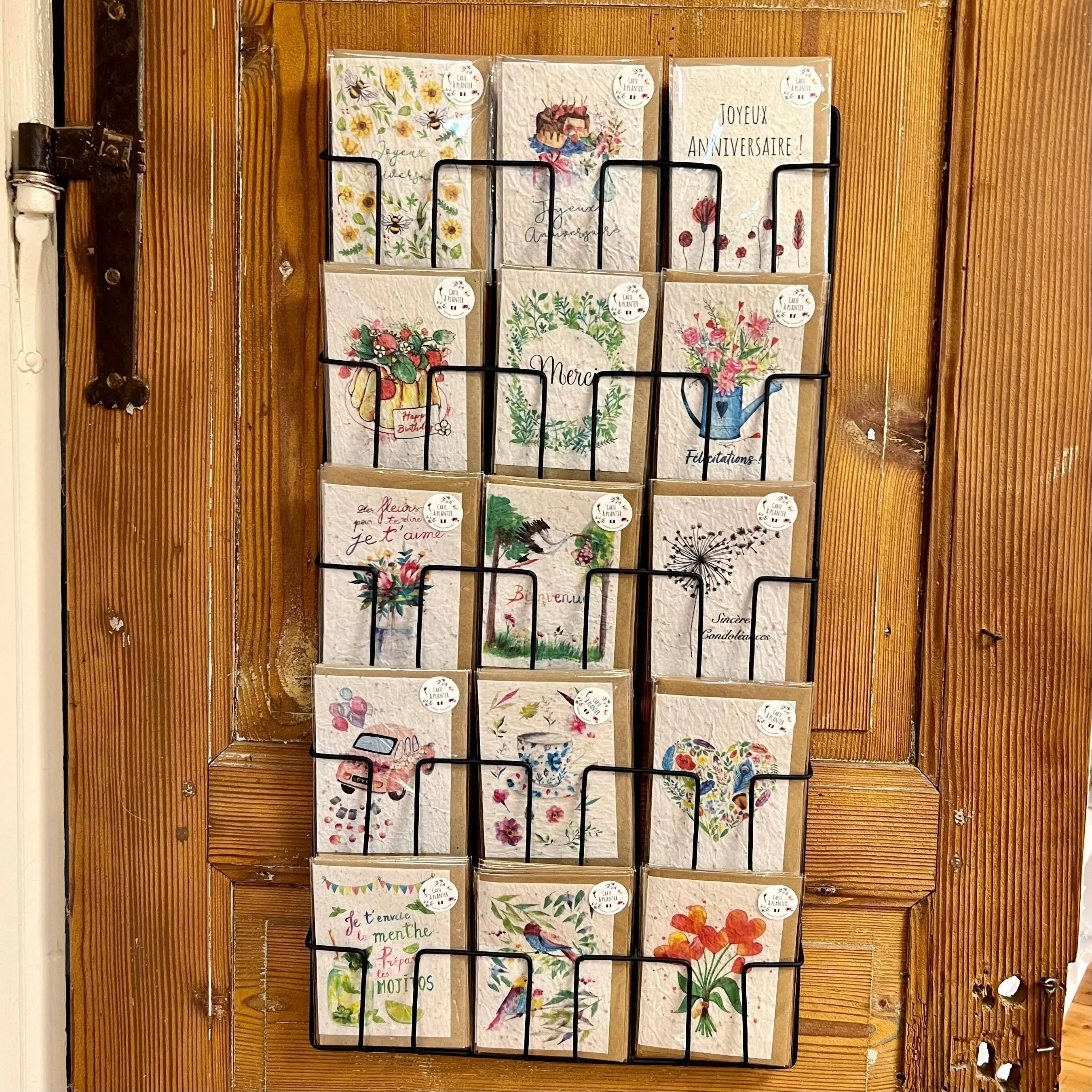 Seeded greeting card to plant and its wall support in a set of 6 x 15