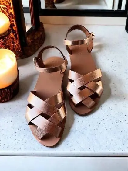 Women's handmade Leather Peep Toe Sandals : Fatima