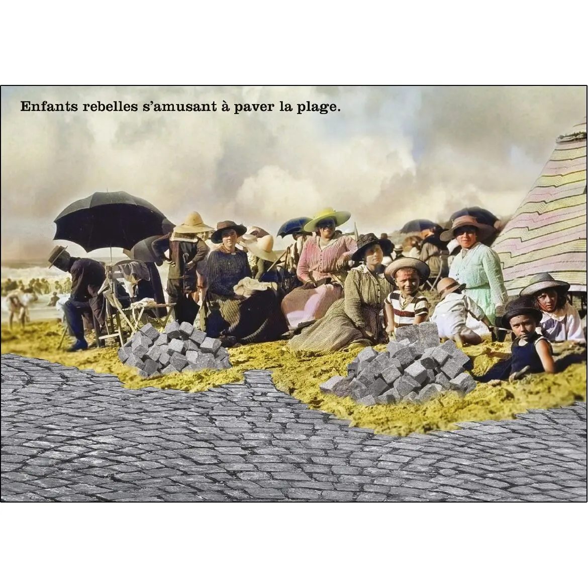 Postcard - Rebel children having fun paving the beach.