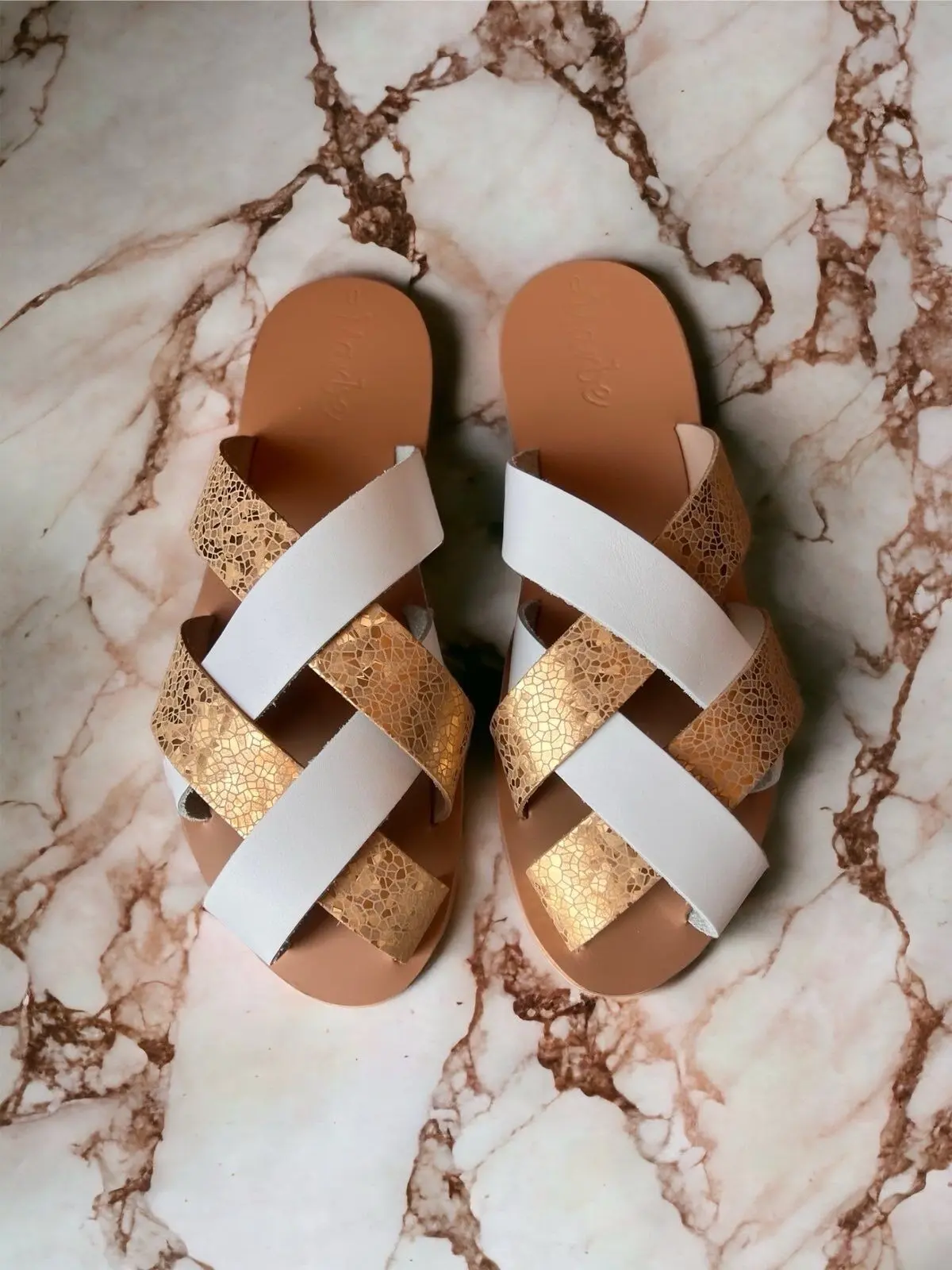 Peep Toe Summer Sandal , flat shoes , women shoes , Greek sandals , the sandals , natural tan sandal , workshop shoes ,ankle strap: Carolina