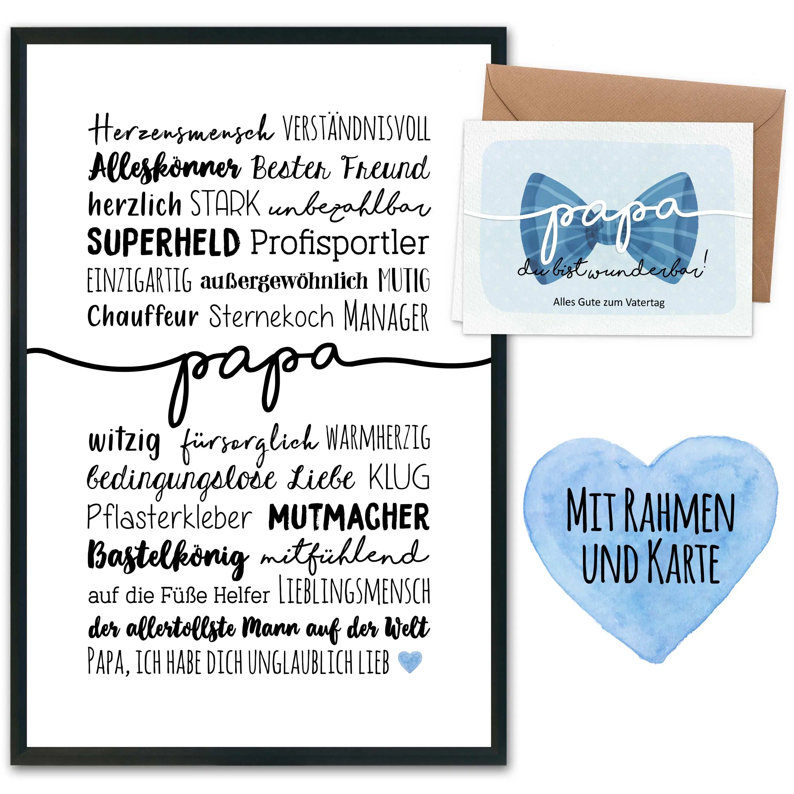 Impresiones artísticas DIN A4 - Diseño del Día del Padre 1 sincero - con marco