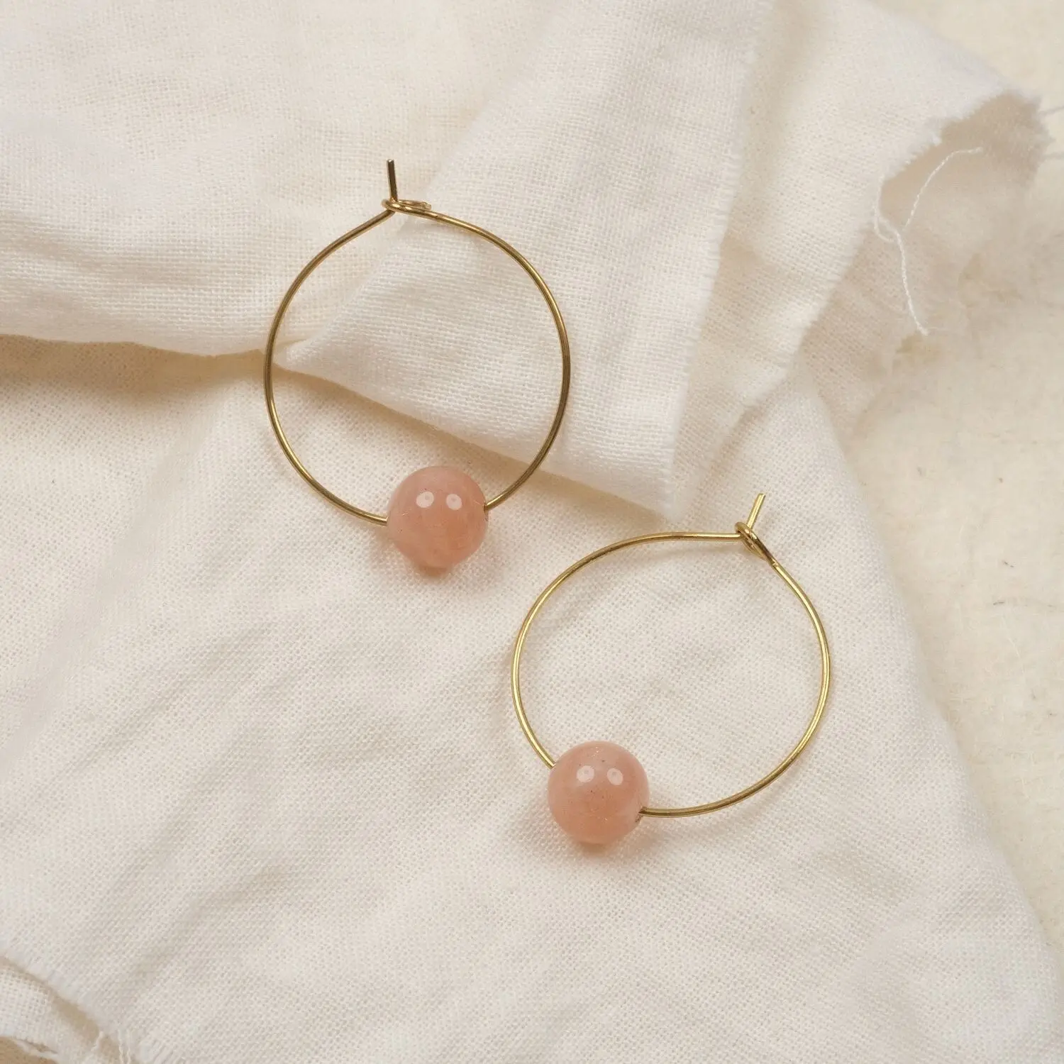 Kreolen gold mit Edelstein - PINK MOONSTONE