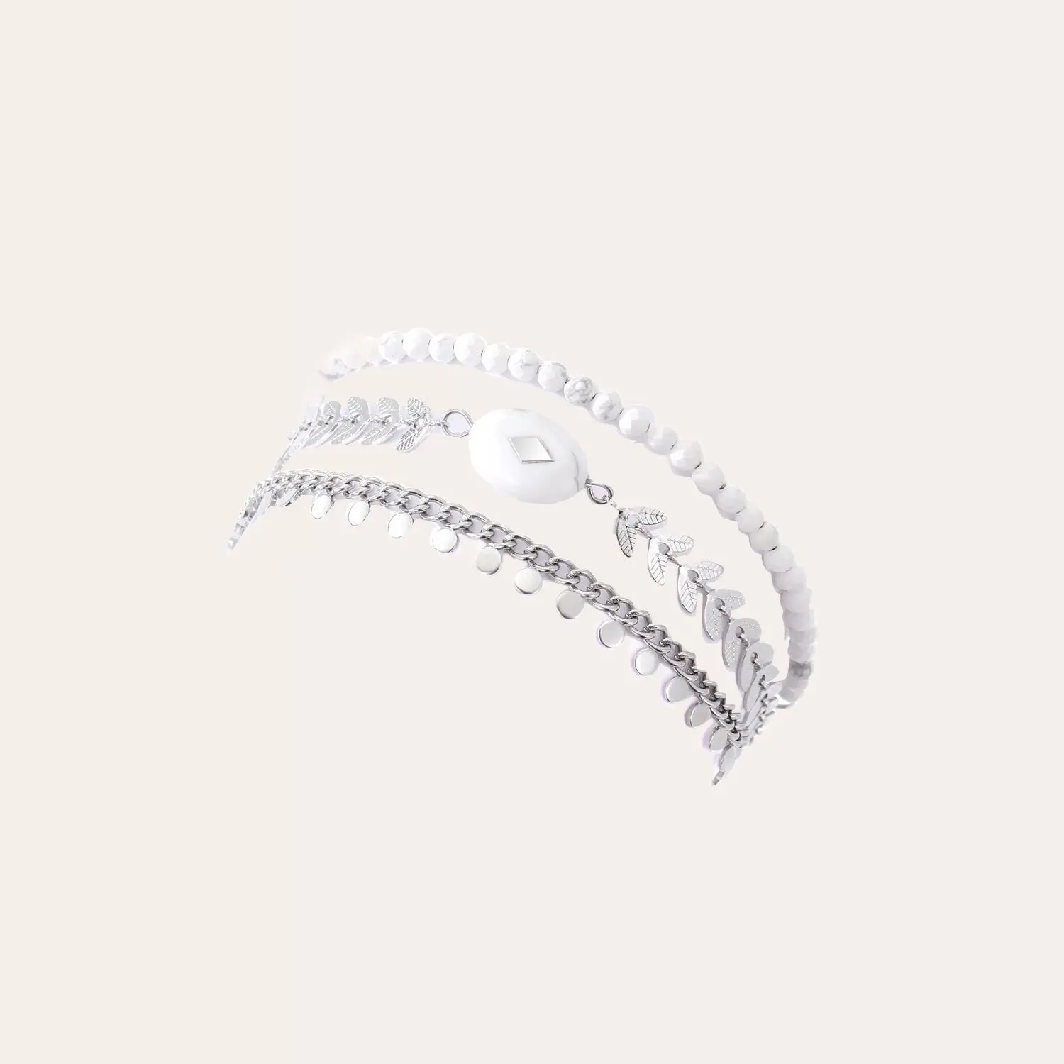 MULTILIAN SILVER HOWLITE BRACELET