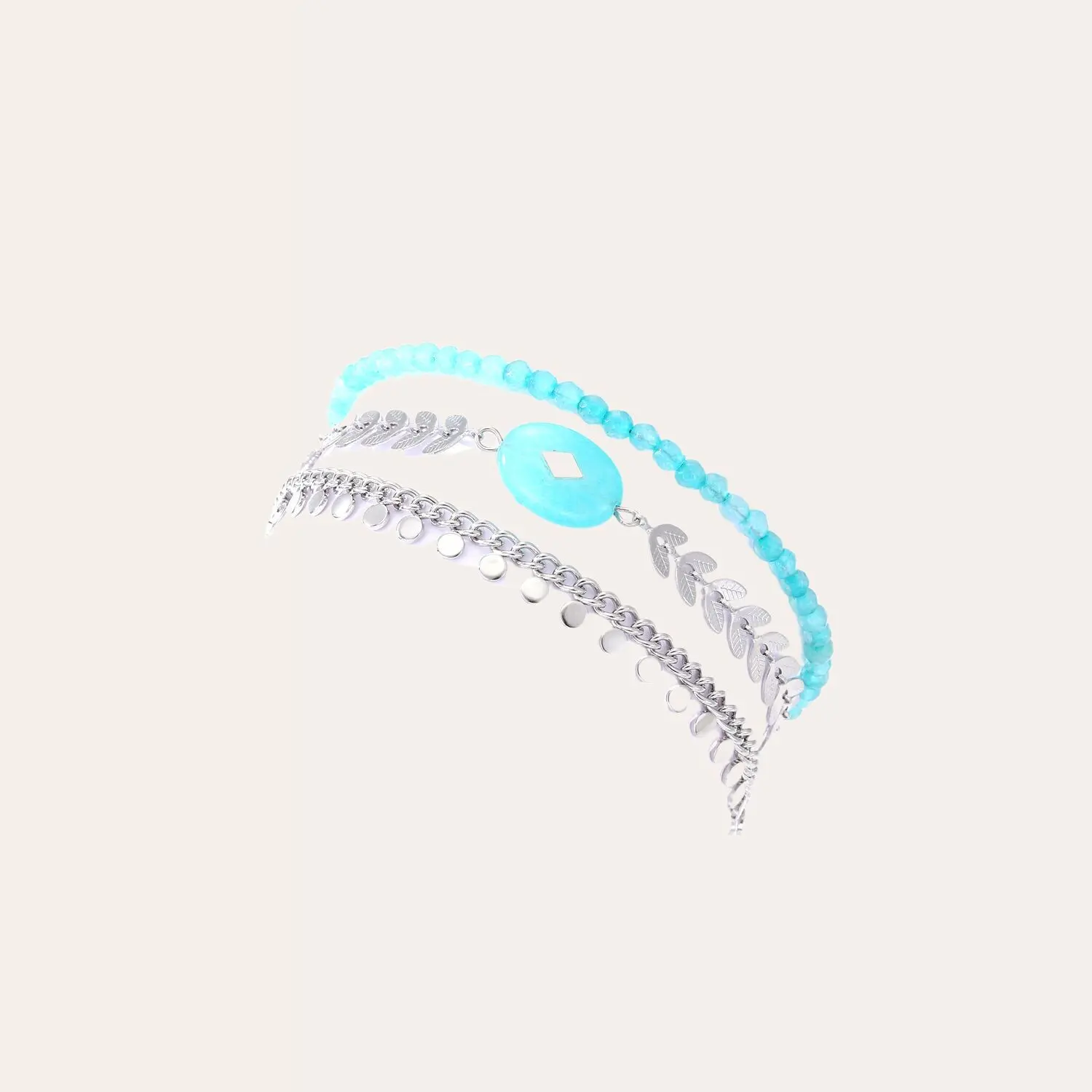 SILVER AMAZONITE MULTILIAN BRACELET