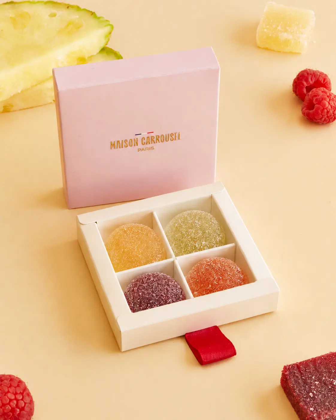 Schachtel mit handwerklich hergestellten Fruchtpasten