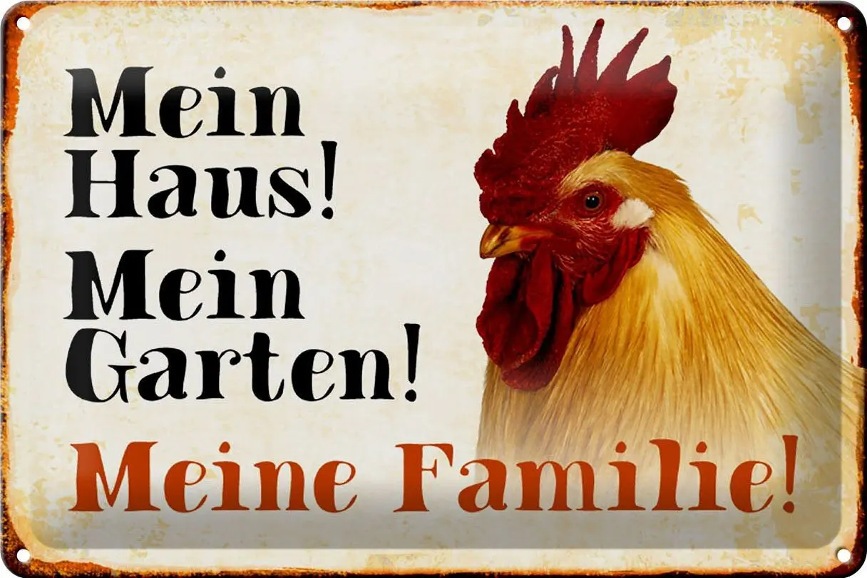 Cartel de chapa pollo 30x20cm mi casa mi familia jardín