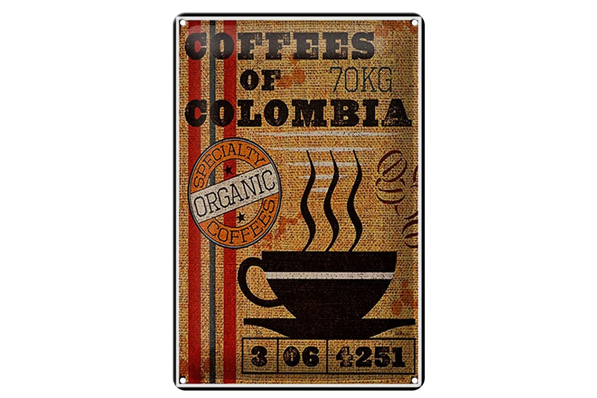 Tin sign coffee 20x30cm coffees colombia organic coffee