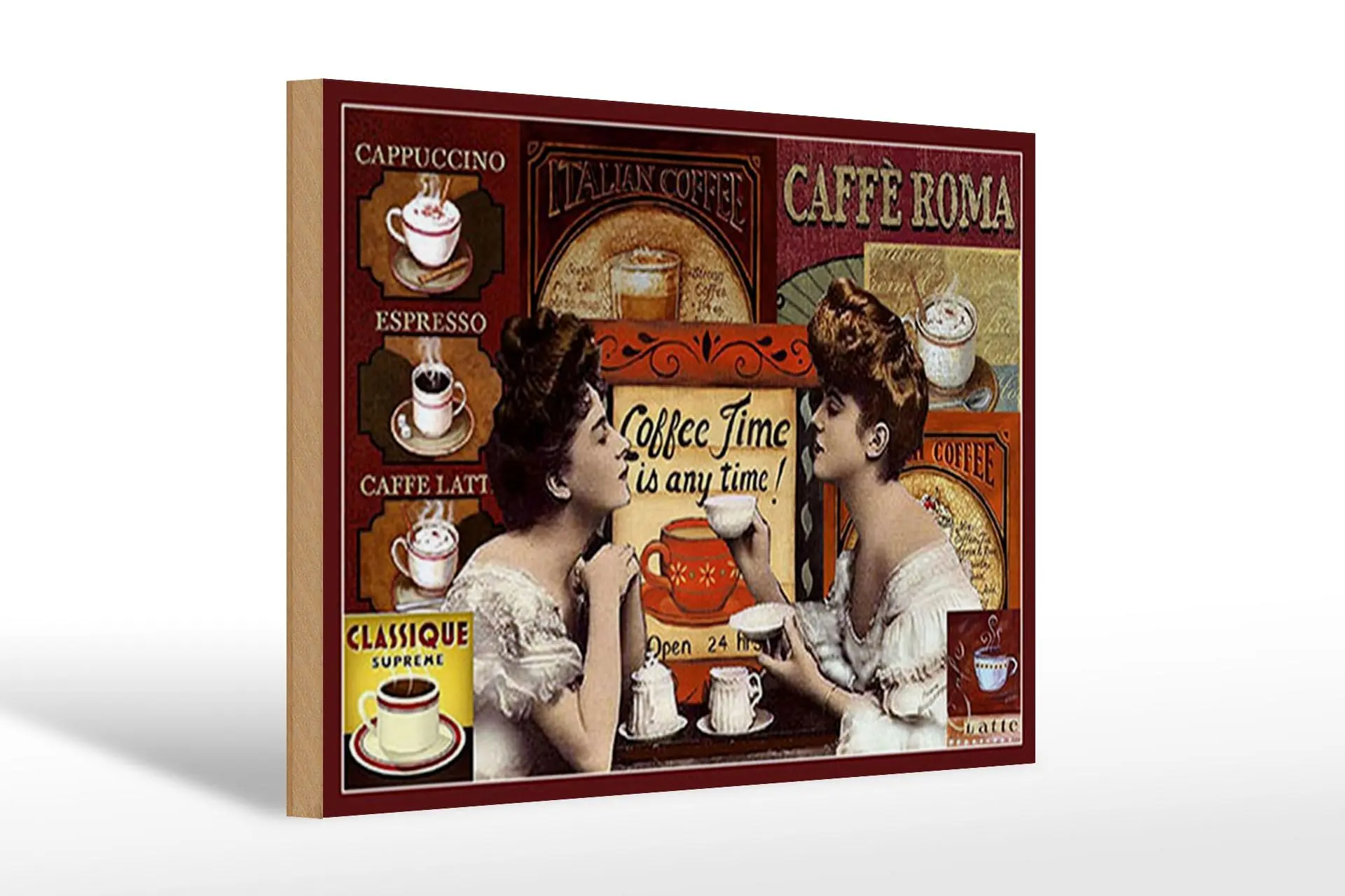 Wooden sign coffee 30x20cm Coffee Roma ime is any time