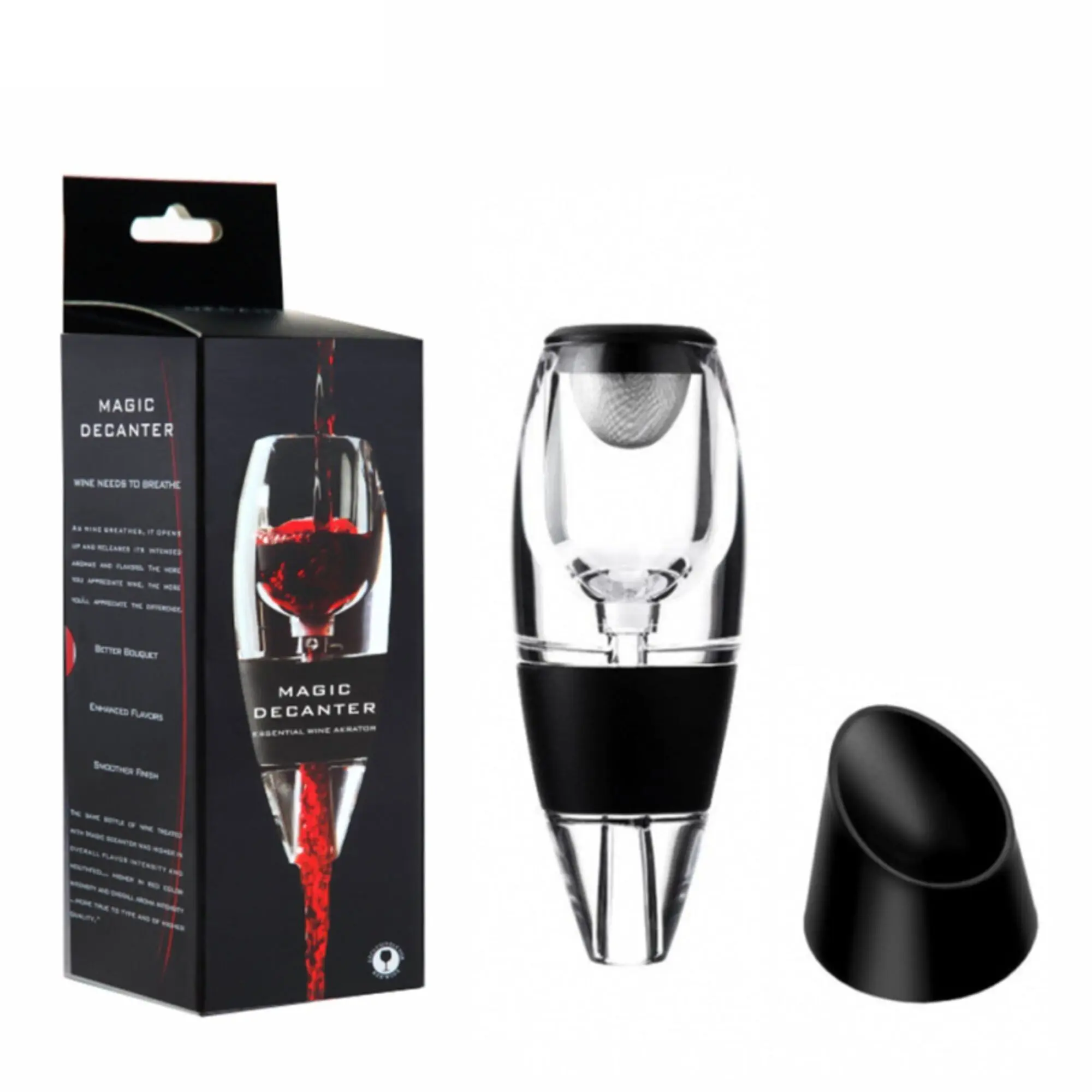Aeratore e versatore per vino in acrilico nero – Antigoccia con filtro sedimenti – Confezione regalo