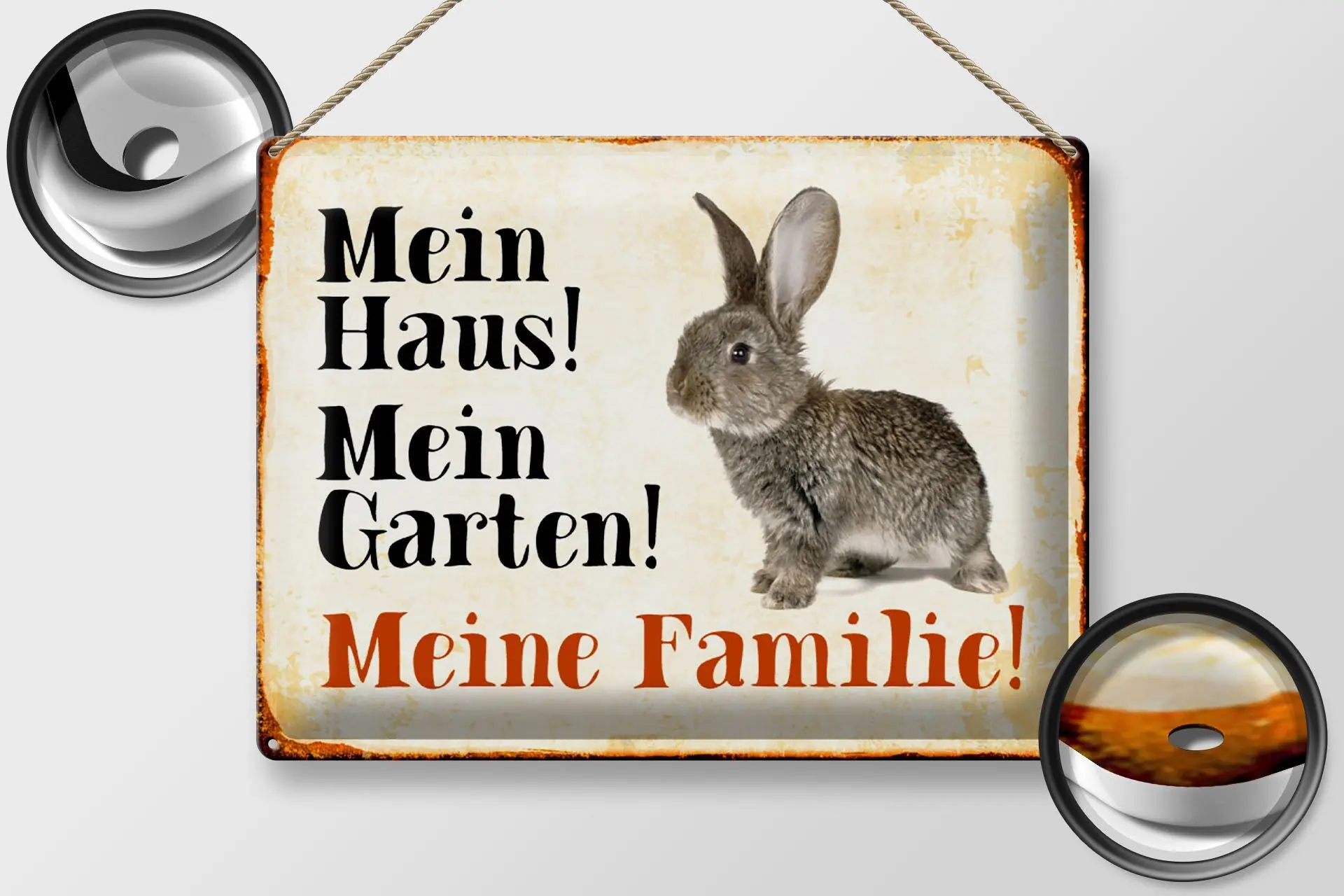 Blechschild Tiere 40x30cm Hase mein Haus Garten Familie