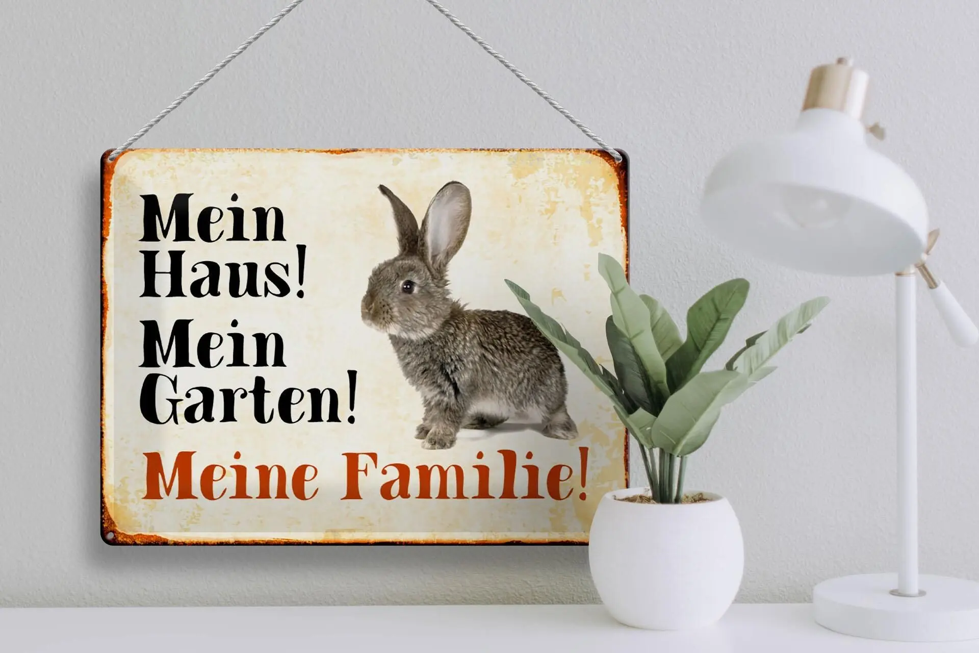 Blechschild Tiere 40x30cm Hase mein Haus Garten Familie