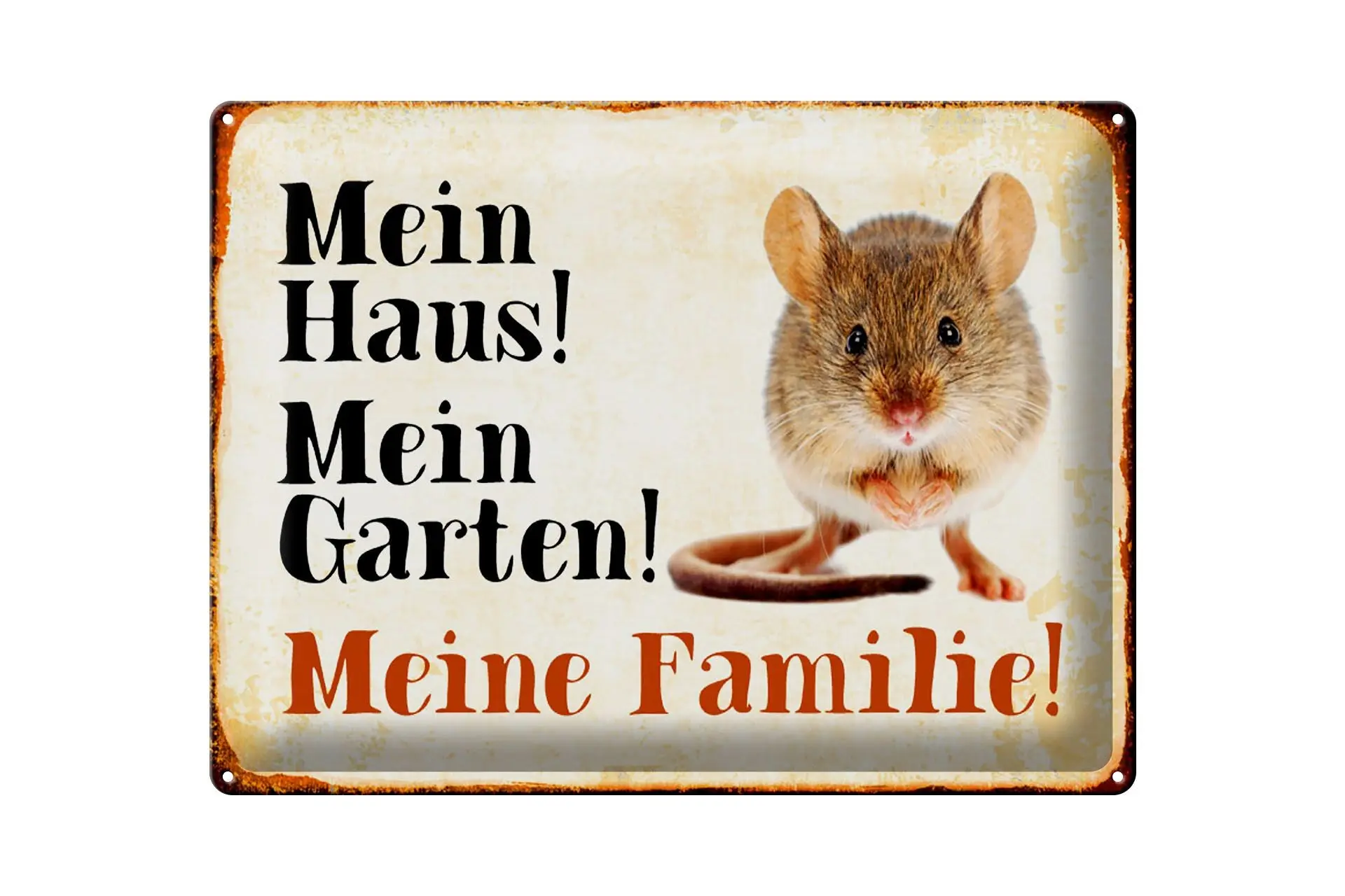 Cartel de chapa animales 40x30cm ratón mi casa jardín familia