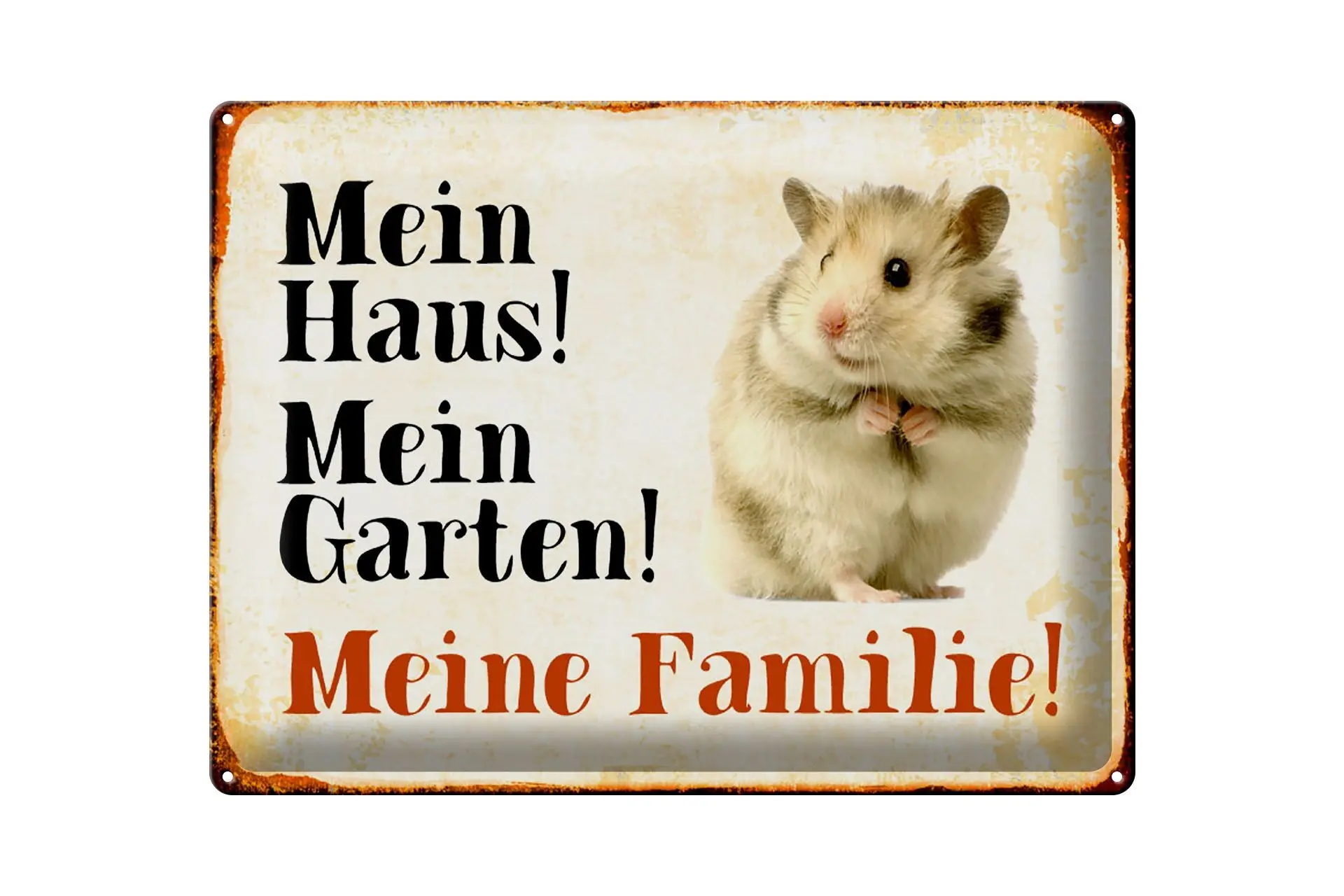 Cartel de chapa animales 40x30cm hámster mi casa jardín familia