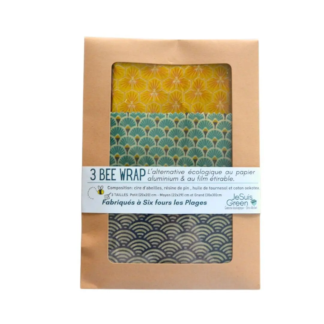 Bee Wrap Reusable and zero waste packaging 3 sizes trio S (20cm*20cm M (22*29cm), L (30cm*30cm)
