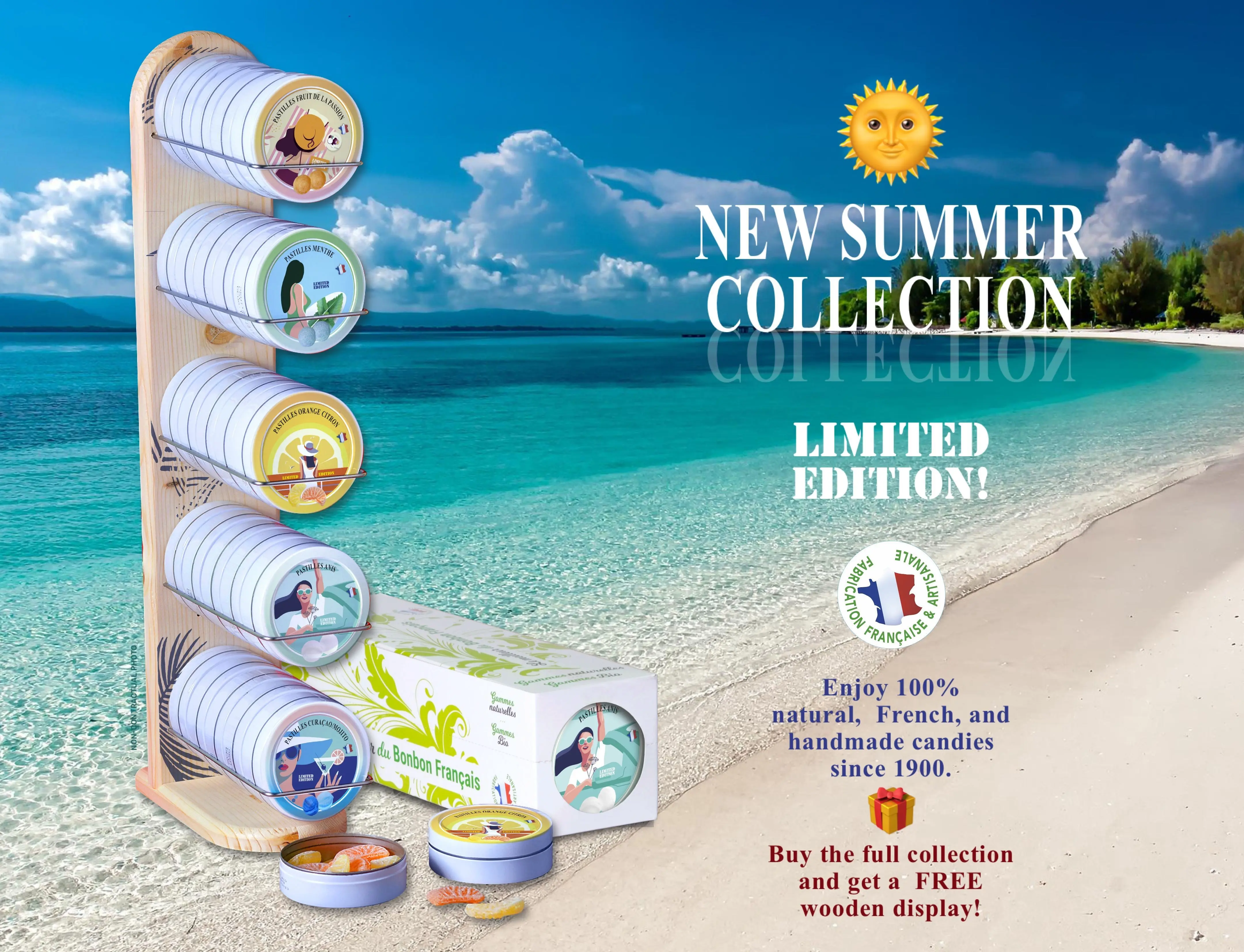 Bonbons Artisanaux | Multi Saveurs | Pack Été 2025 | Édition Limitée | Présentoir Offert | Boîte 45g