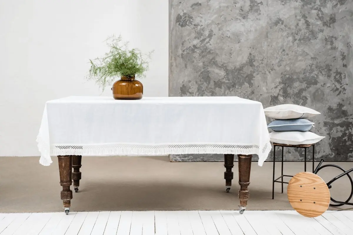 Linen Tablecloth with Macrame