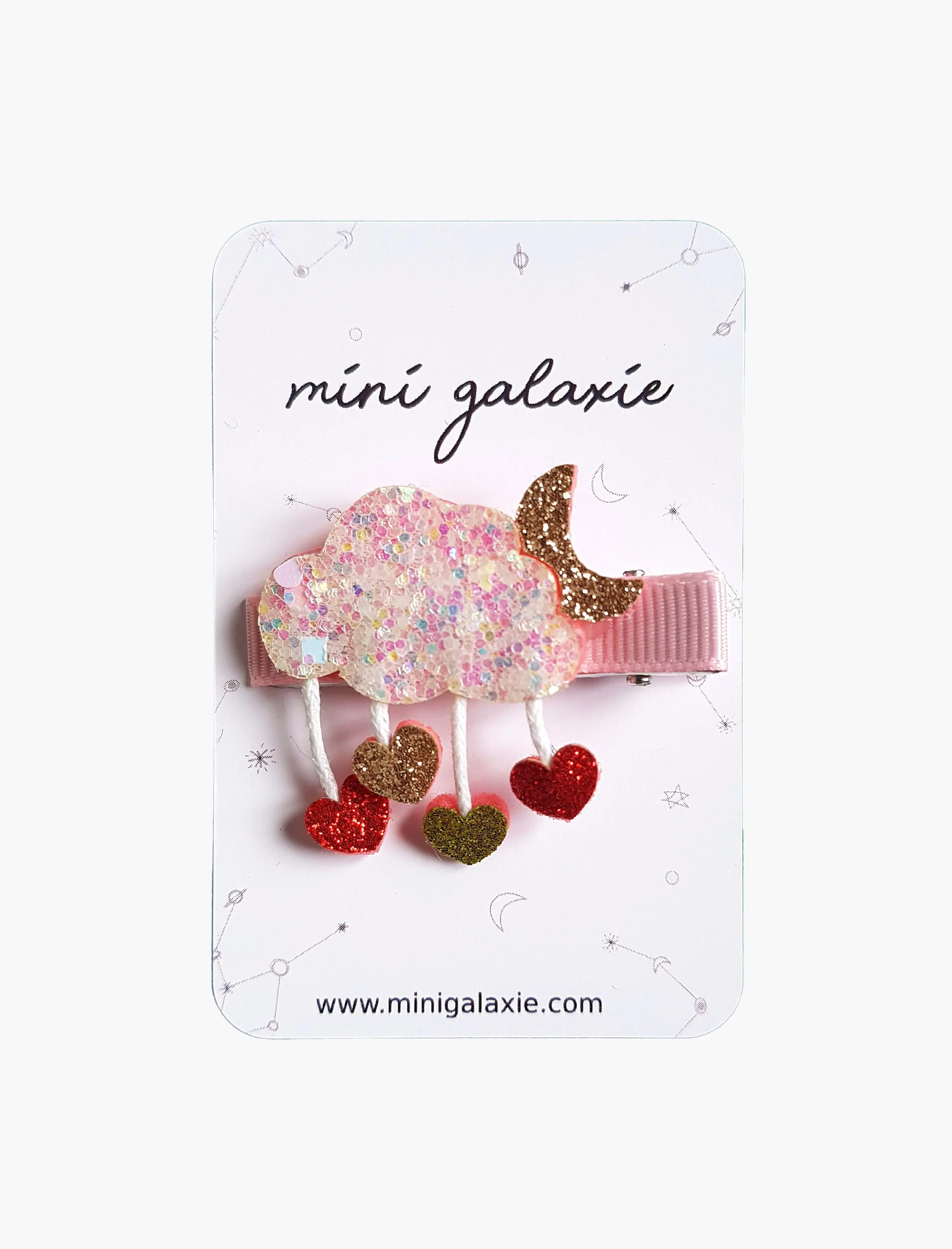 Haarspange für Kinder mit Glitzerwolke und kleinen Herzen – Geschenkidee zum Geburtstag