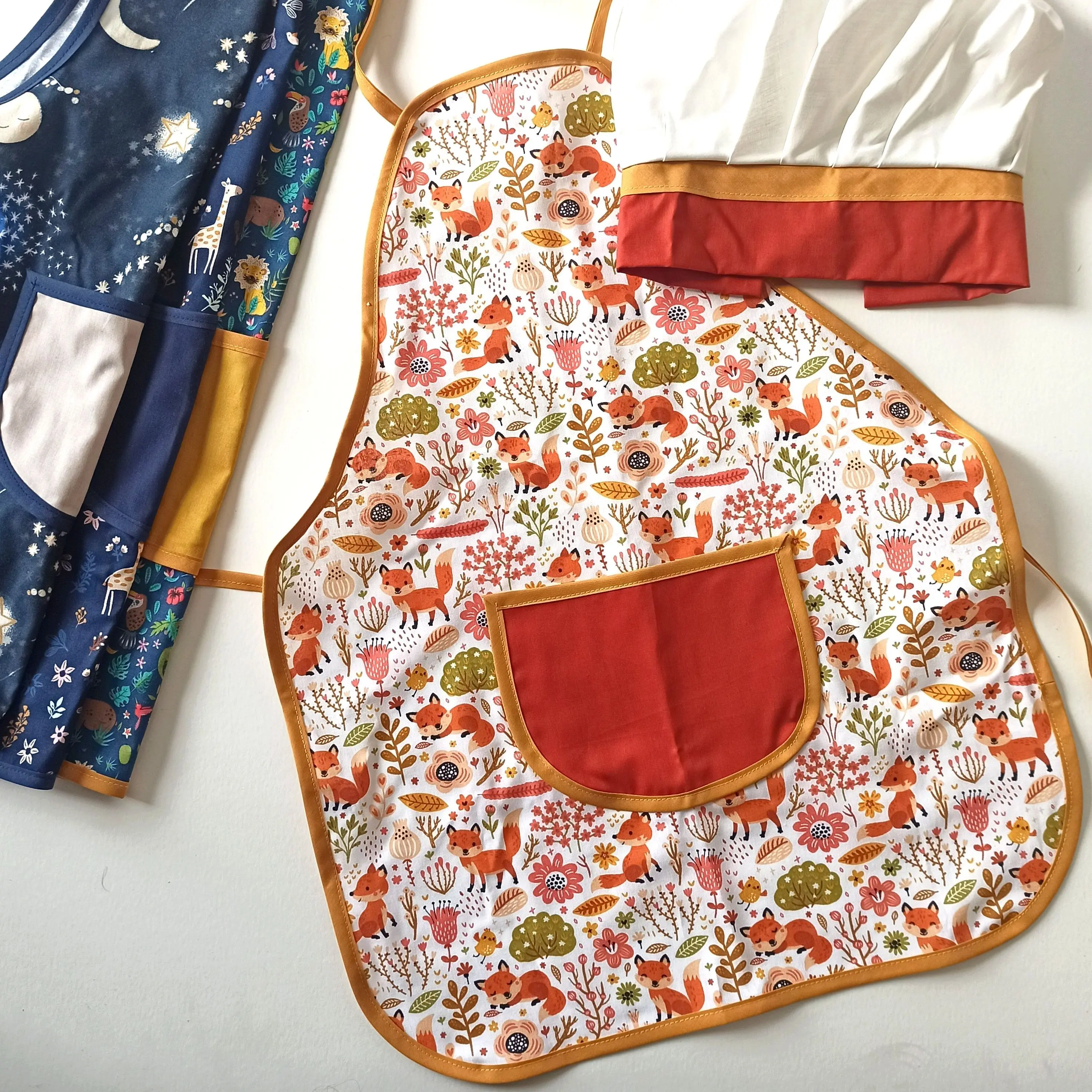 Children's Apron - Chef's Hat + Apron Set - Fox Pattern