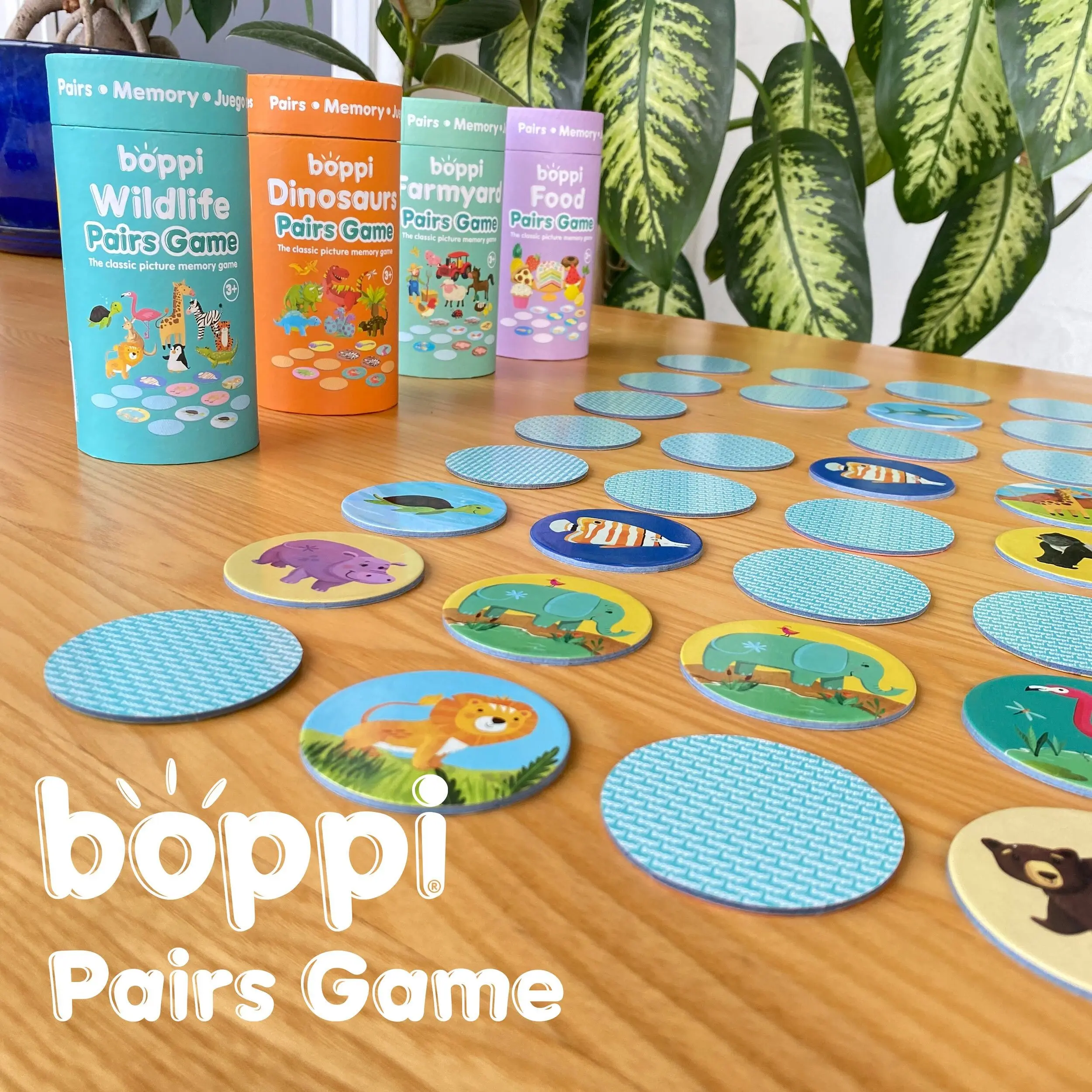 boppi - Picture Pairs Memory Game - Made from Recycled Cardboard - Designs Available: Dinosaurs, Farmyard, Food, Wildlife