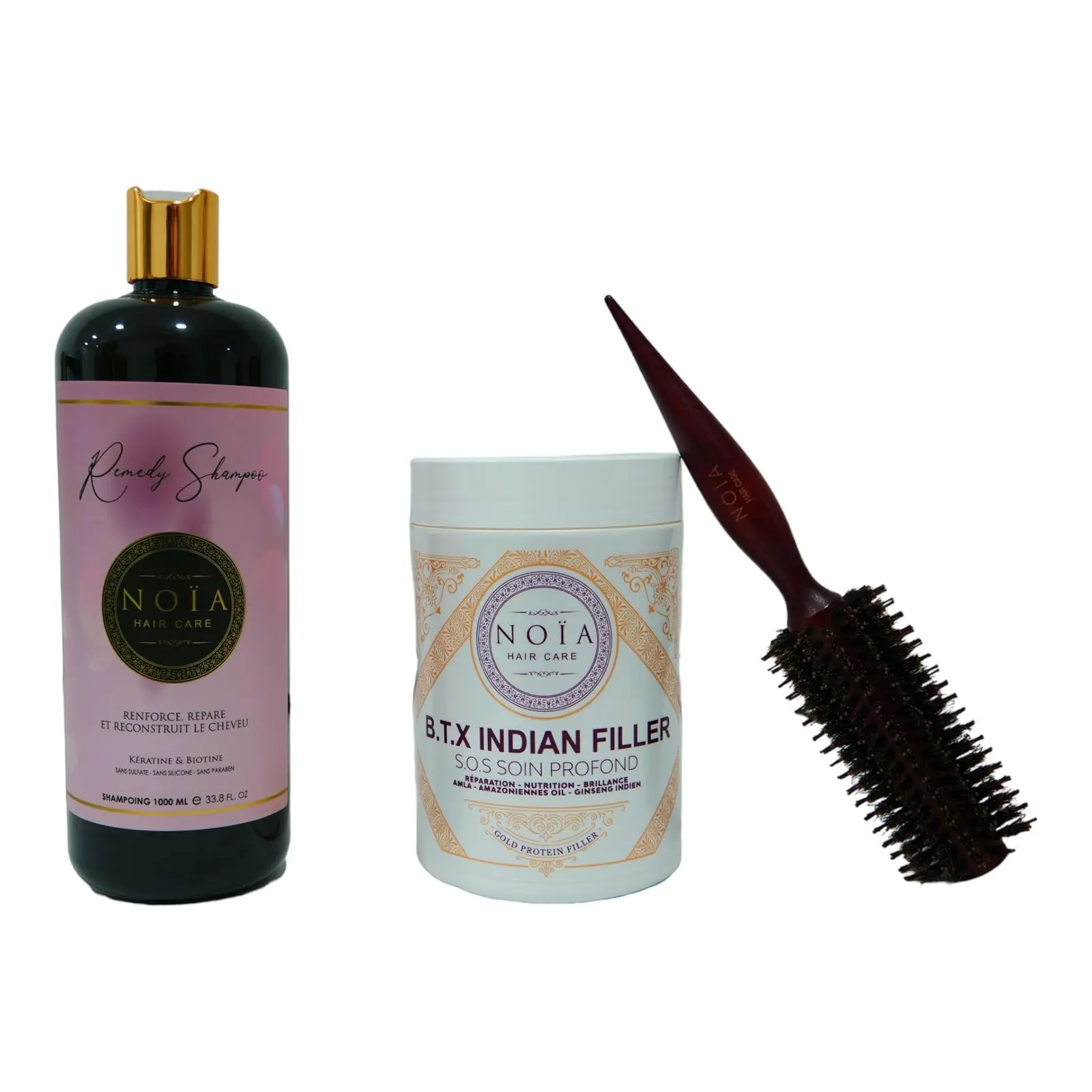 Combo Remedy Shampoo 1L + BTX Indian Filler 1kg + Runde Föhnbürste
