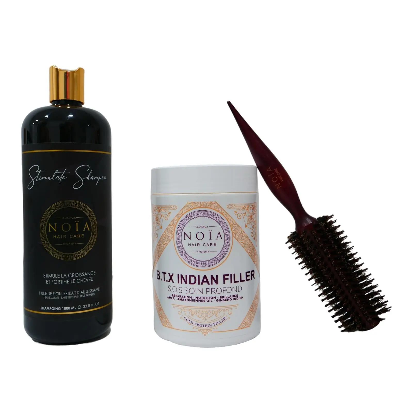 Combo Stimulate Shampoo 1L + BTX Indian Filler 1kg + Runde Föhnbürste