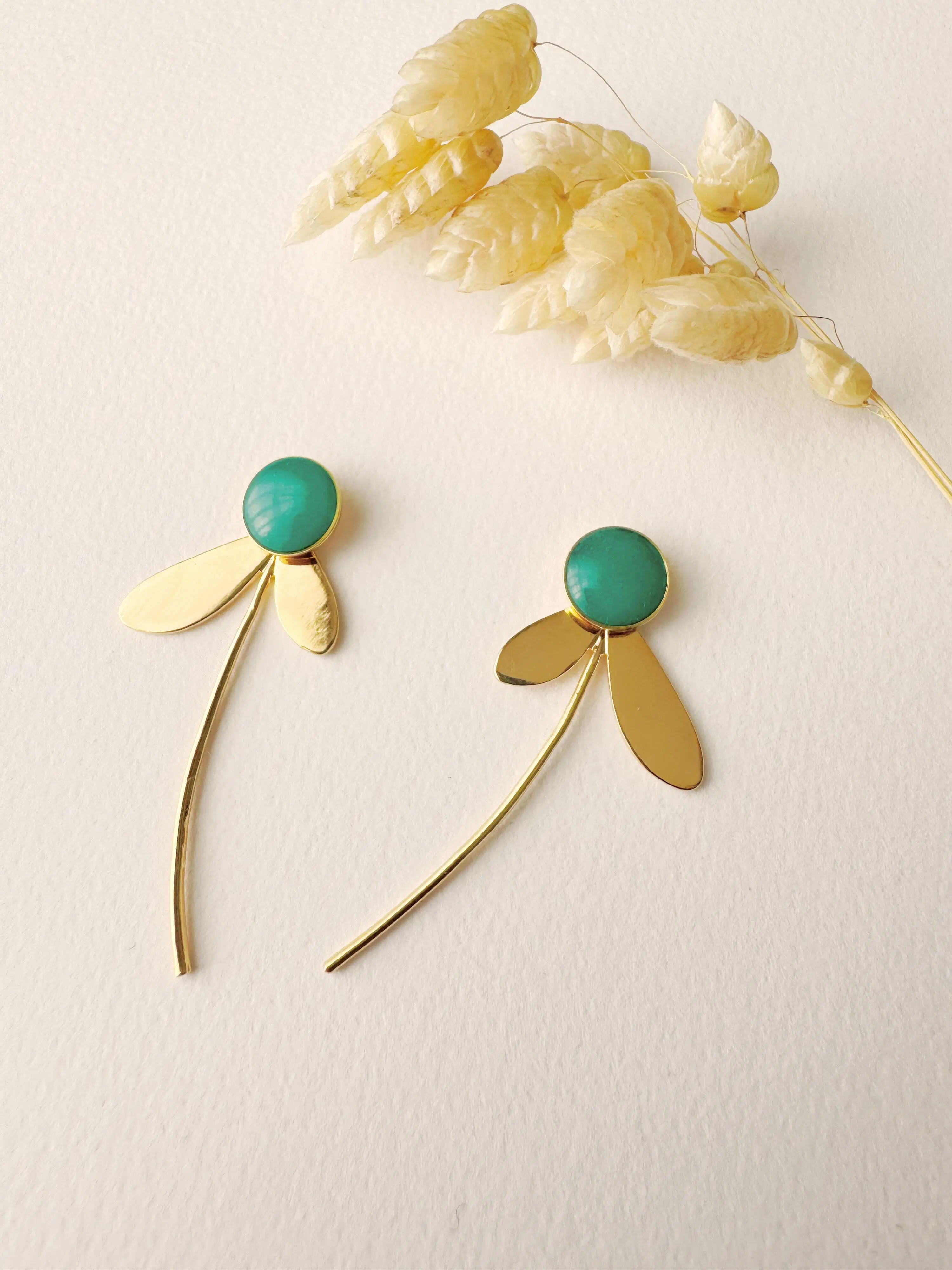 Blue green ZOE earrings, modular chips, 3 in 1