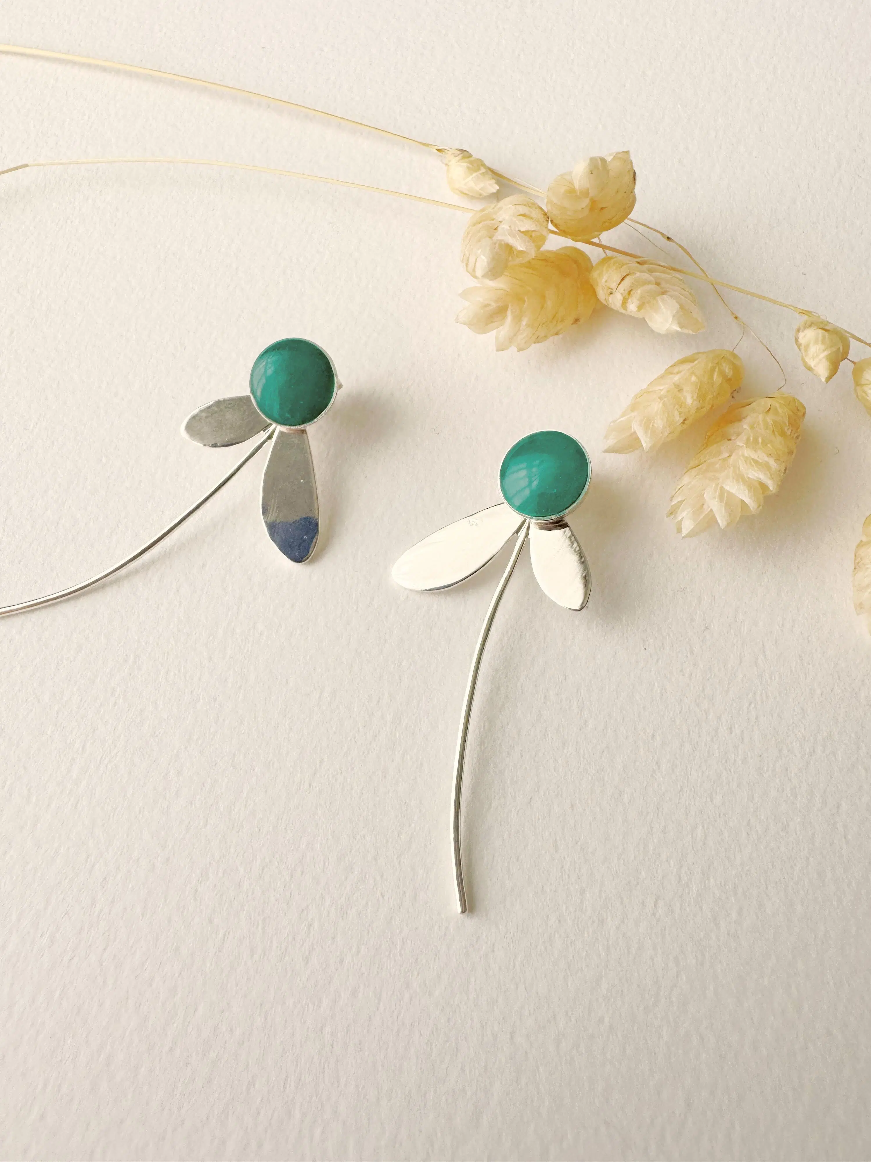 Blue green ZOE earrings, modular chips, 3 in 1