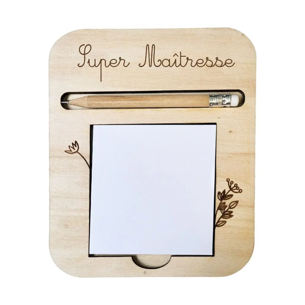 Wooden support - Post-it and pencil