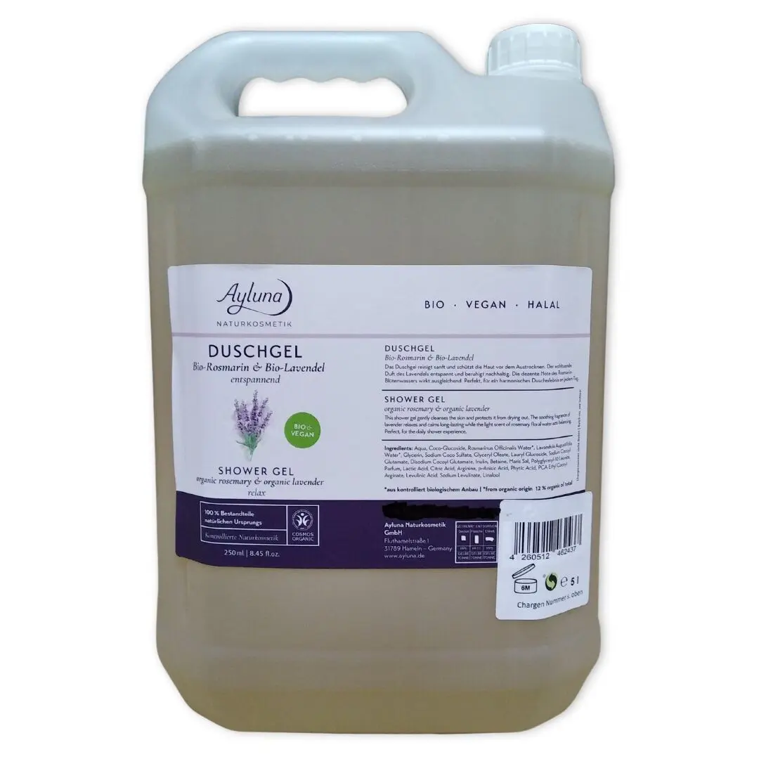 Shower gel organic rosemary & organic lavender relaxing in 5l canister