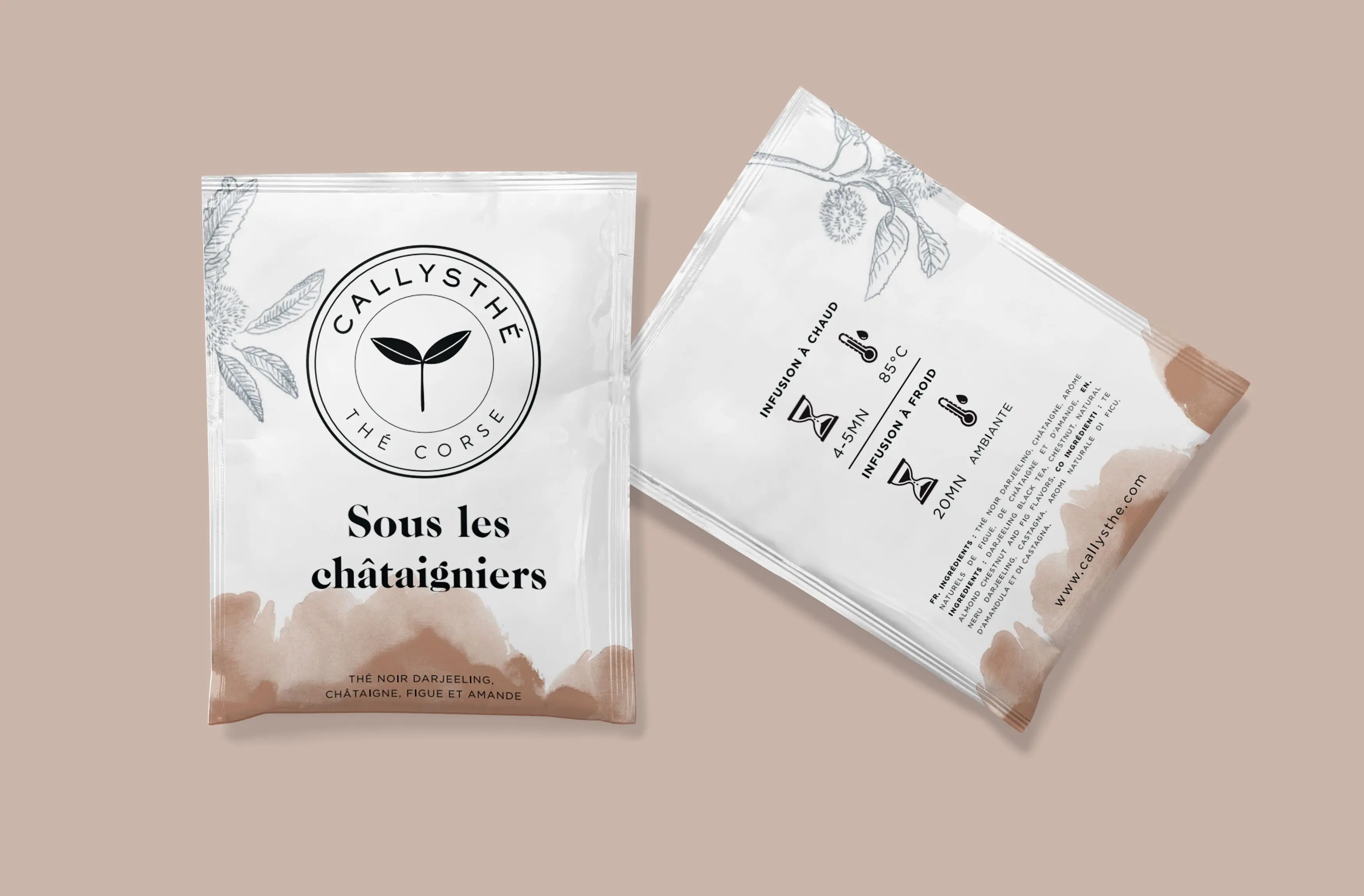 Bajo los castaños - Té negro Darjeeling, castaña, higo, almendra - Caja de 20 bolsitas de té individuales