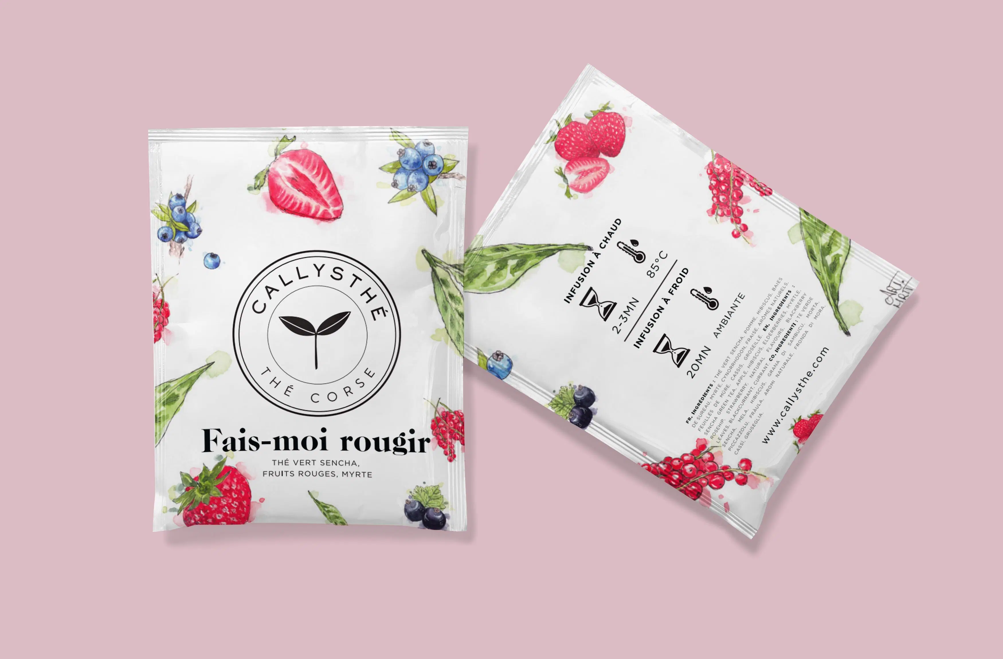 Hazme sonrojar - Té verde Sencha, frutos rojos, mirto - Caja de 20 bolsitas de té individuales