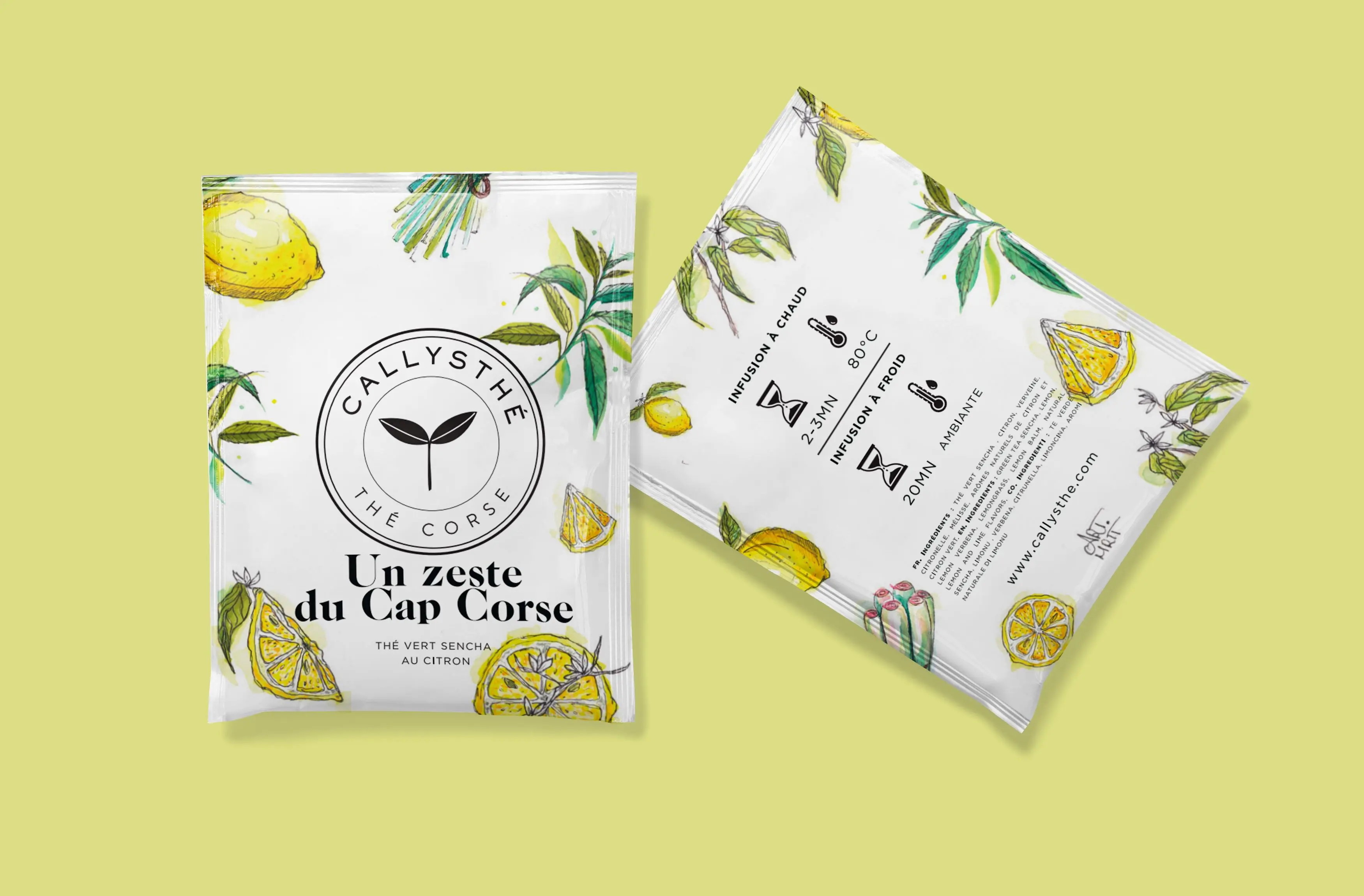 Zeste du Cap Corse - Té verde Sencha, limón, verbena - Caja de 20 bolsitas de té individuales