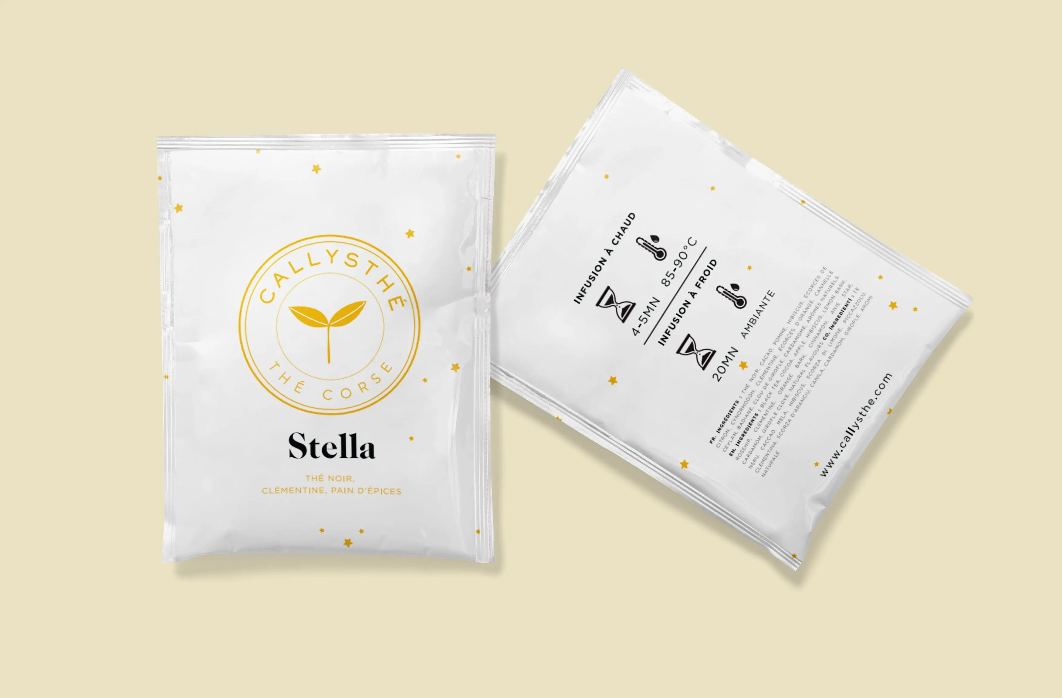 Stella - Té negro, clementina, cacao, especias navideñas - Caja de 20 bolsitas de té individuales