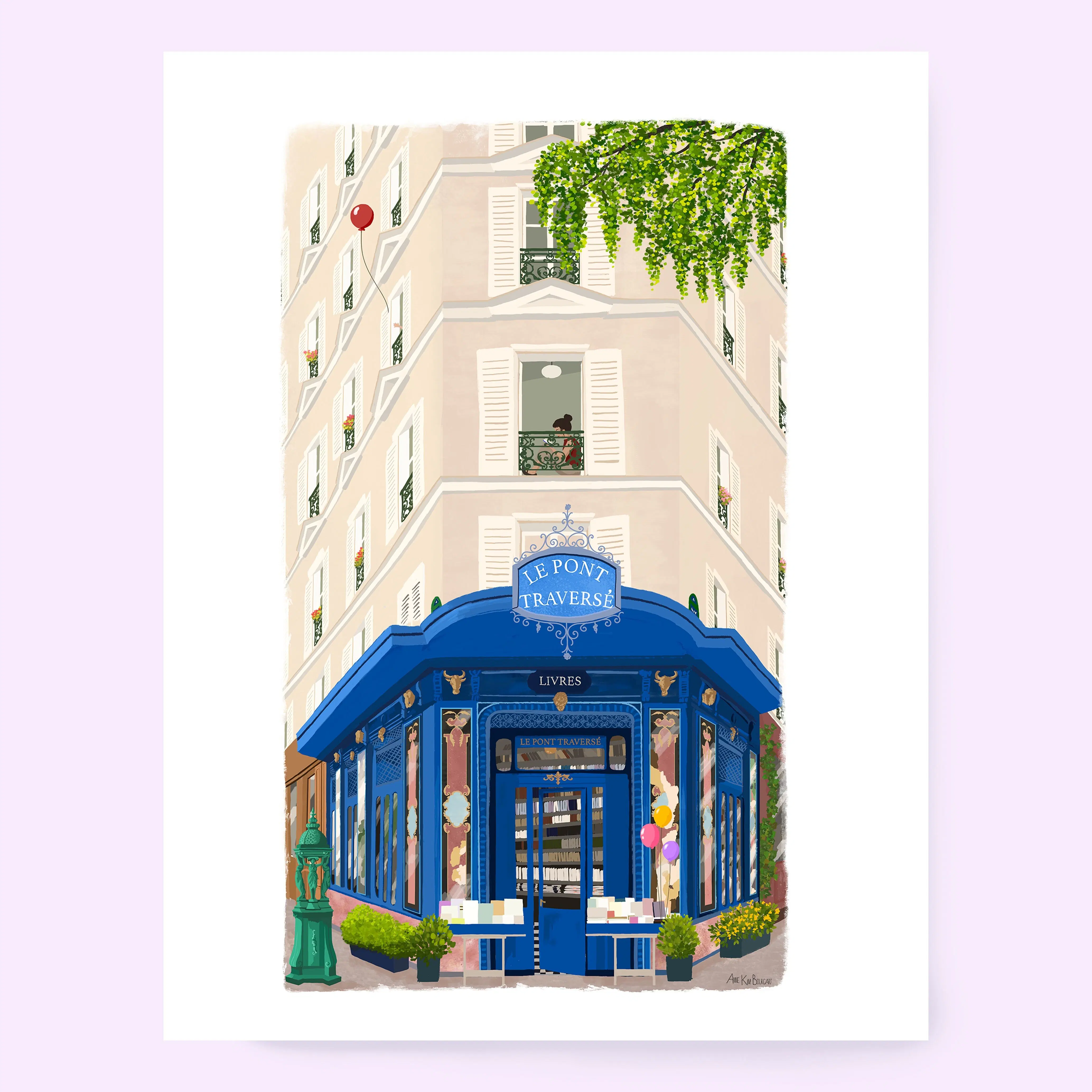 Poster Librairie Le Pont Traversé, Paris bookstore, Paris facade, 2 sizes