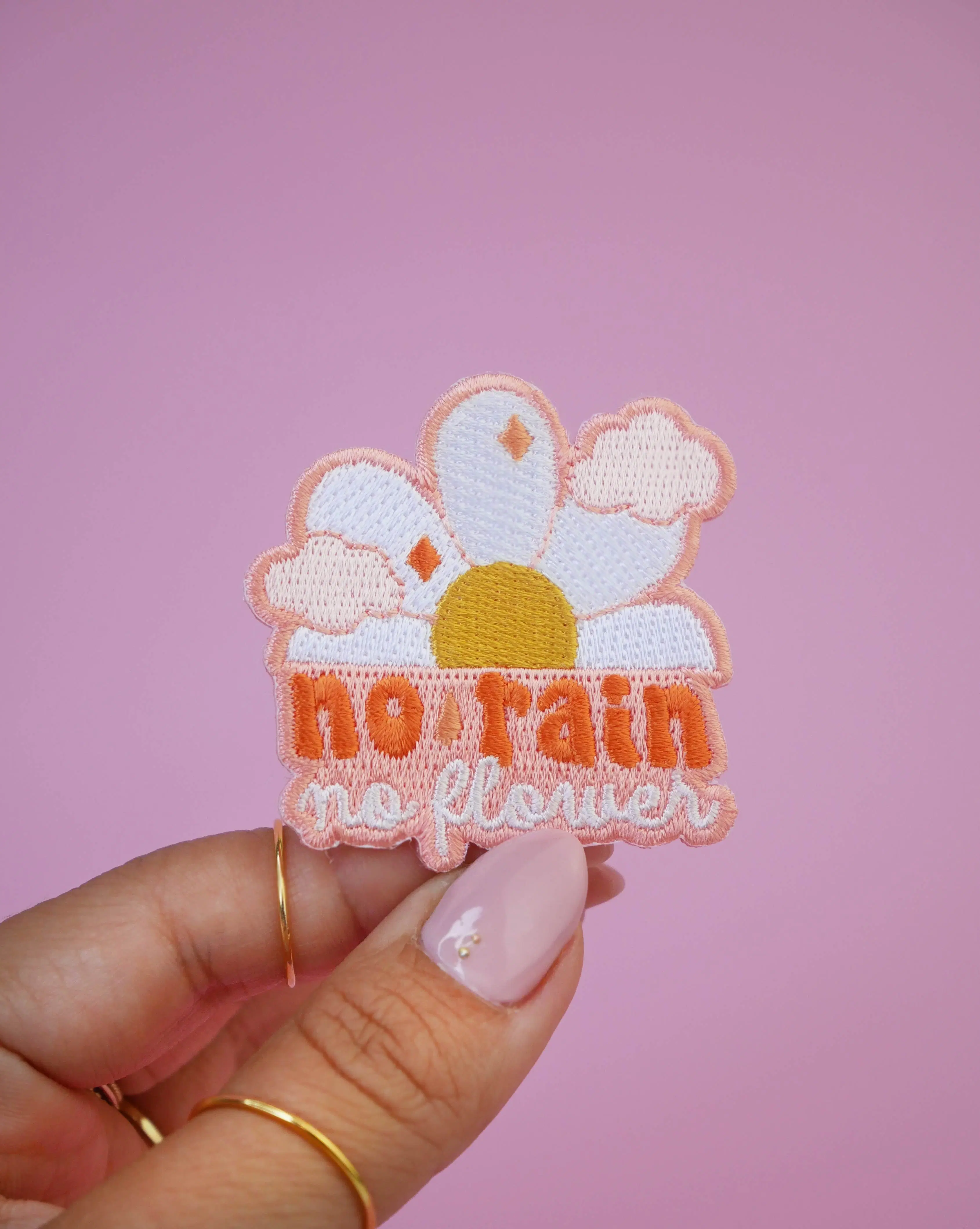 No Rain No Flower iron-on patch