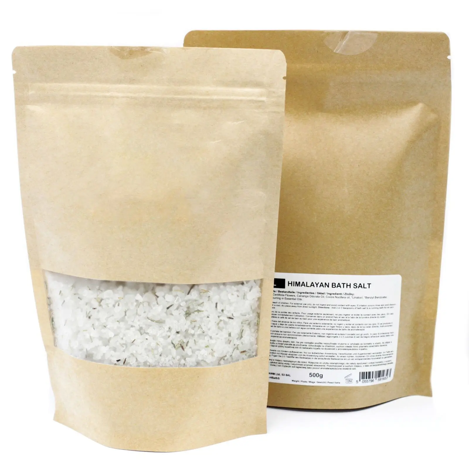 HBATHSUL-02 - Mezcla de sales de baño del Himalaya 500 g - Claridad - Etiqueta blanca - Se vende en 3 unidades por exterior