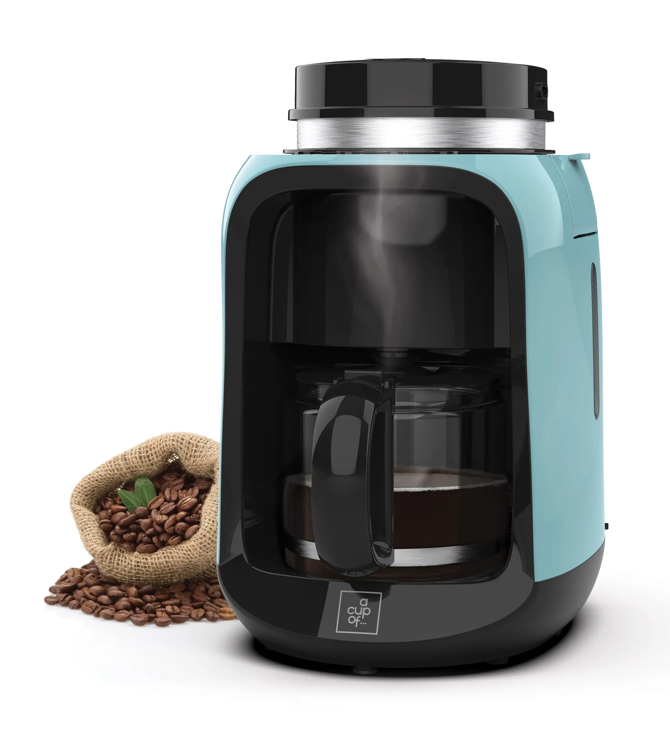Caffettiera elettrica compatta con contenitore per caffè in grani, macinacaffè integrato e filtro permanente