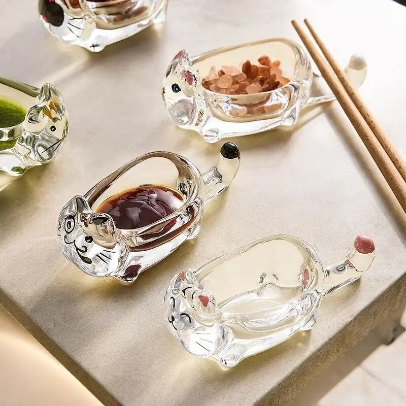 Glass Cat Sauce Dish Plate